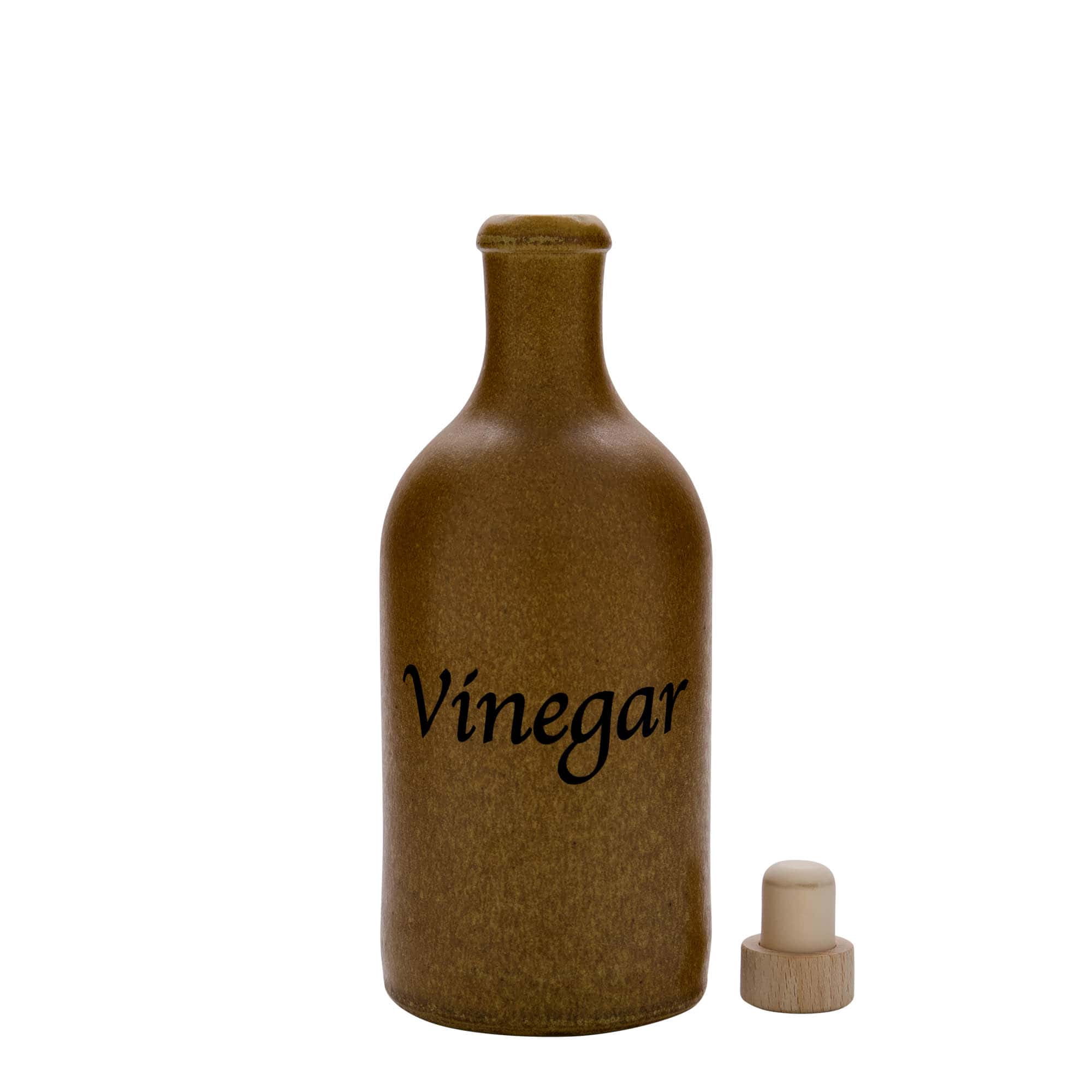 Chope en terre cuite 500 ml, motif : vinaigre, grès, cristal brun, bouchage: bouchon