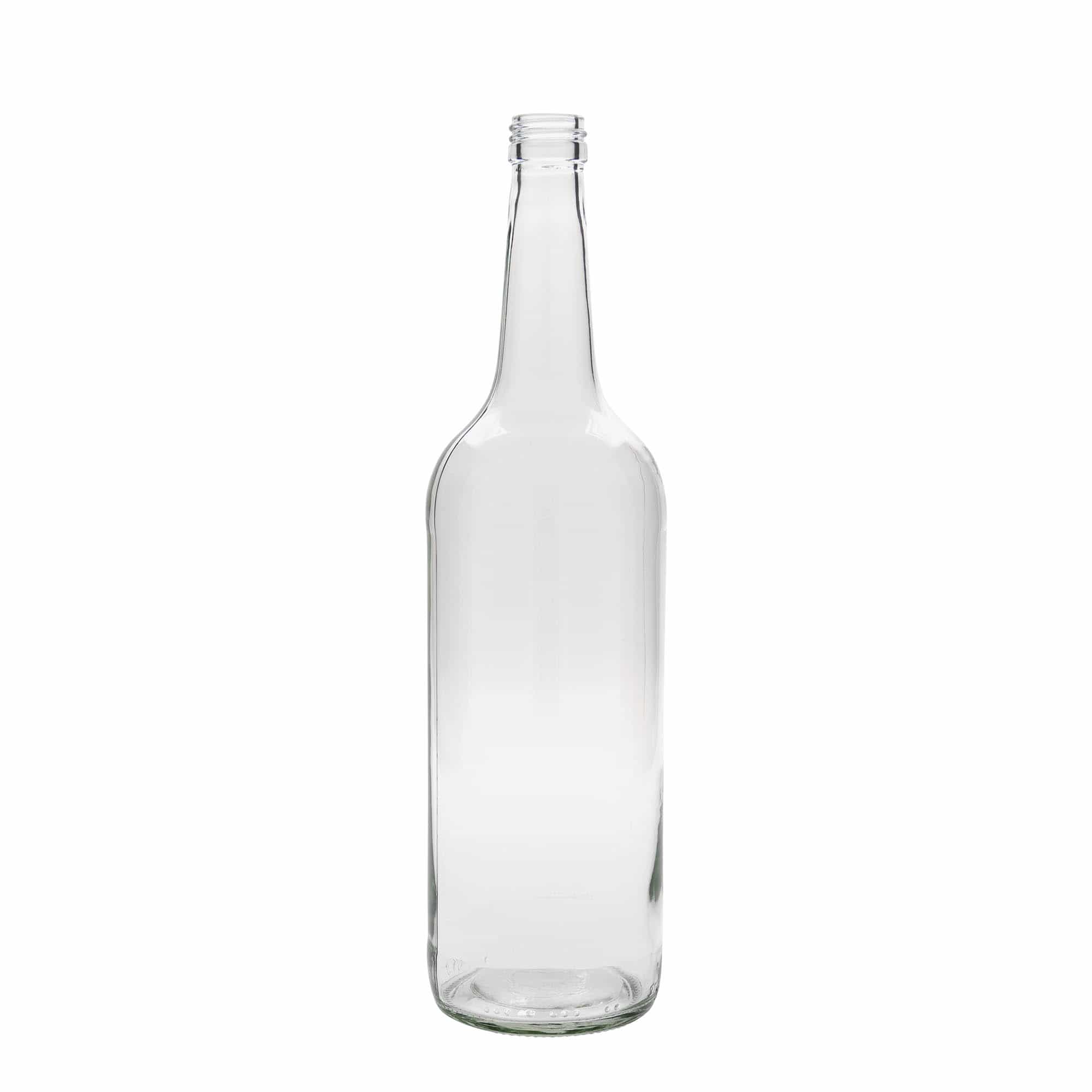 Glazen fles met rechte hals, 1000 ml, monding: PP 28 Glazen fles met rechte hals, 1000 ml, monding: PP 28