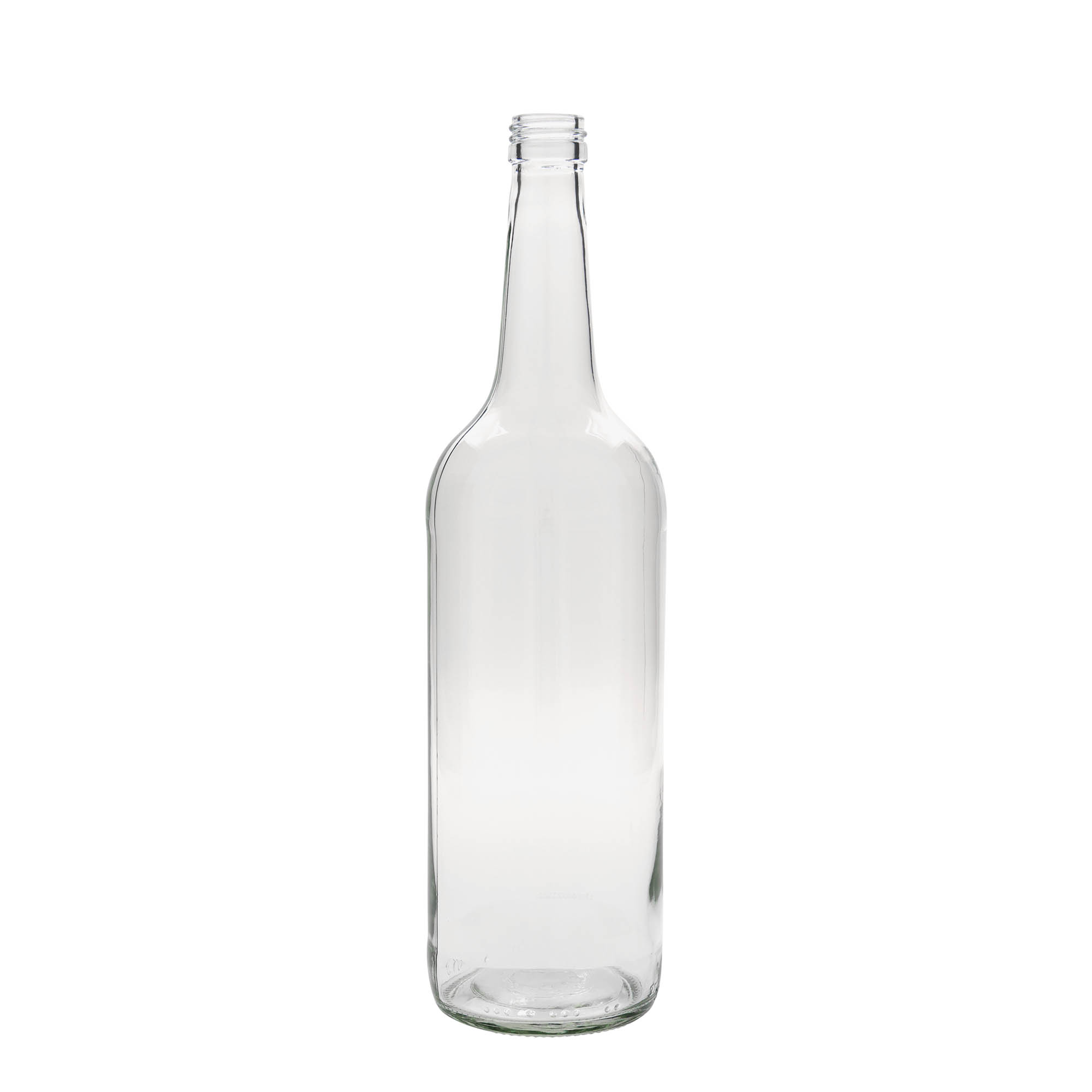 Glazen fles met rechte hals, 1000 ml, monding: PP 28 Glazen fles met rechte hals, 1000 ml, monding: PP 28