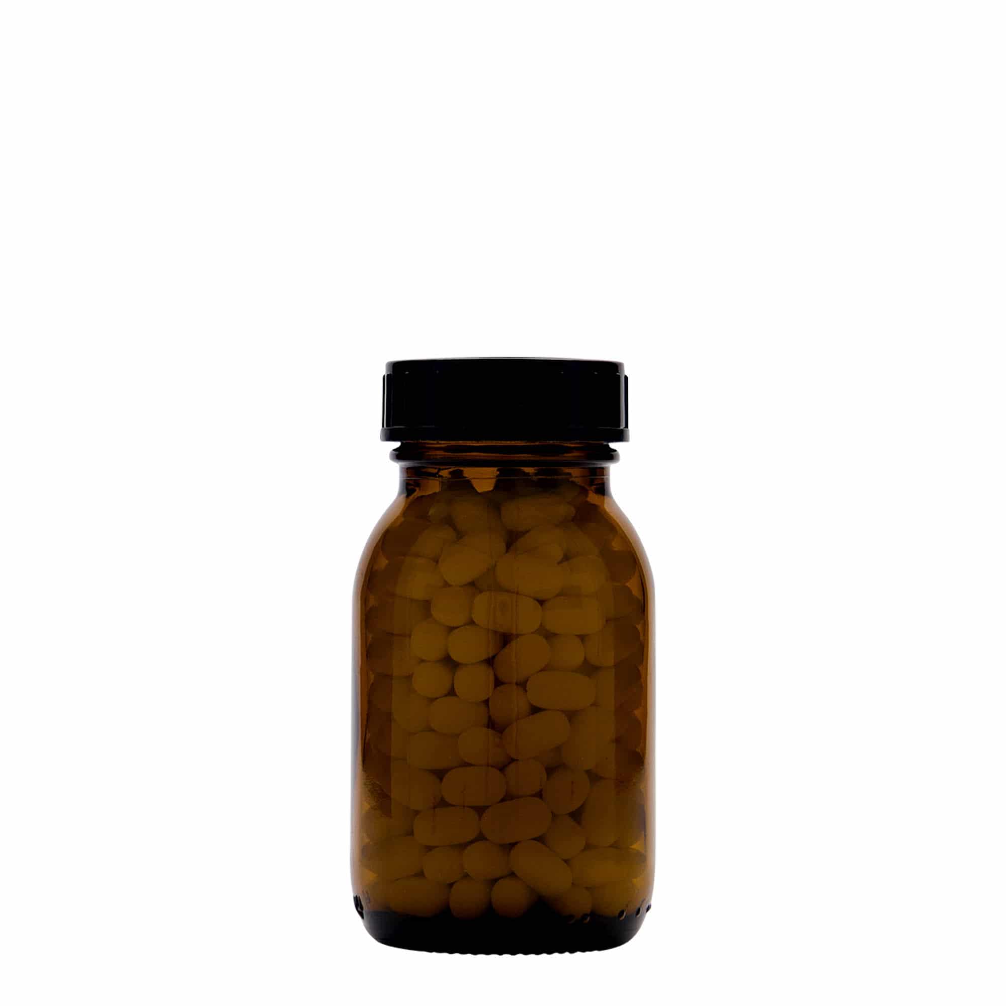 Pot met brede hals, 125 ml, bruin, monding: DIN 40