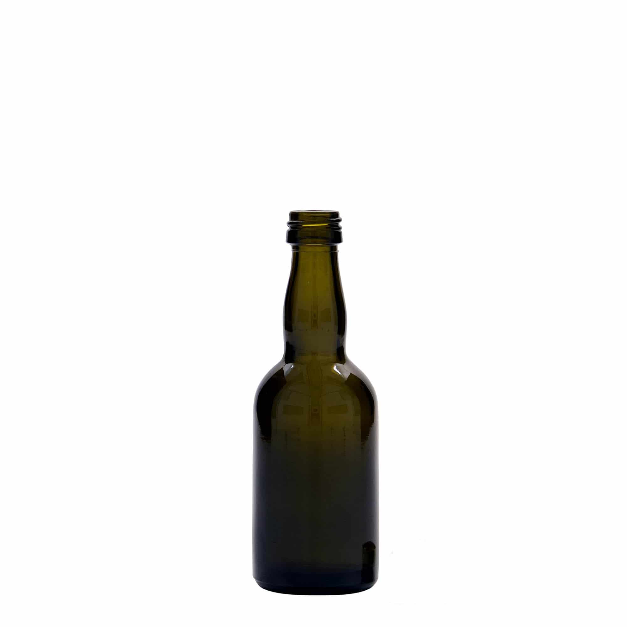 Glazen fles 'Proba', 50 ml, antiekgroen, monding: PP 18