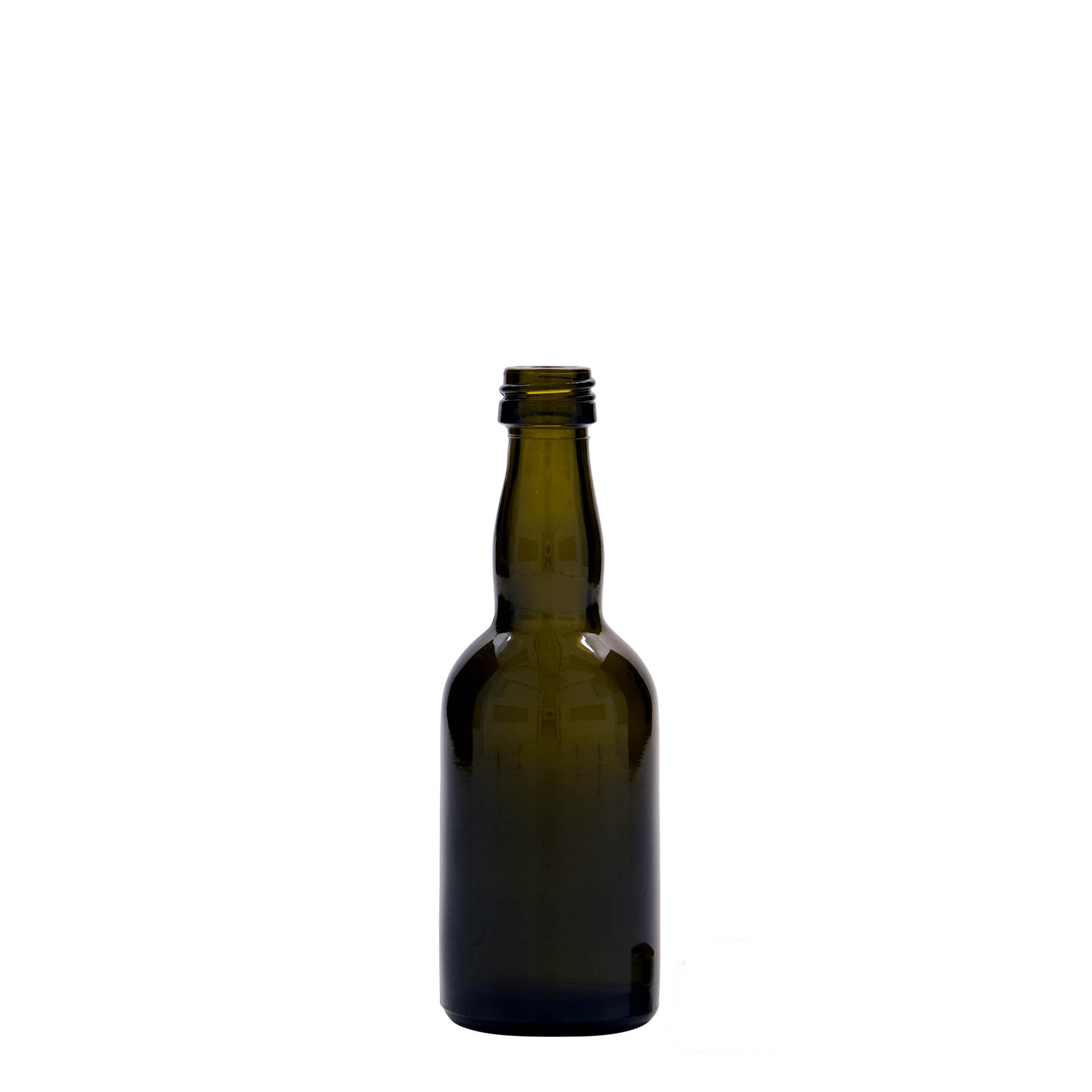 Glazen fles 'Proba', 50 ml, antiekgroen, monding: PP 18 Glazen fles 'Proba', 50 ml, antiekgroen, monding: PP 18