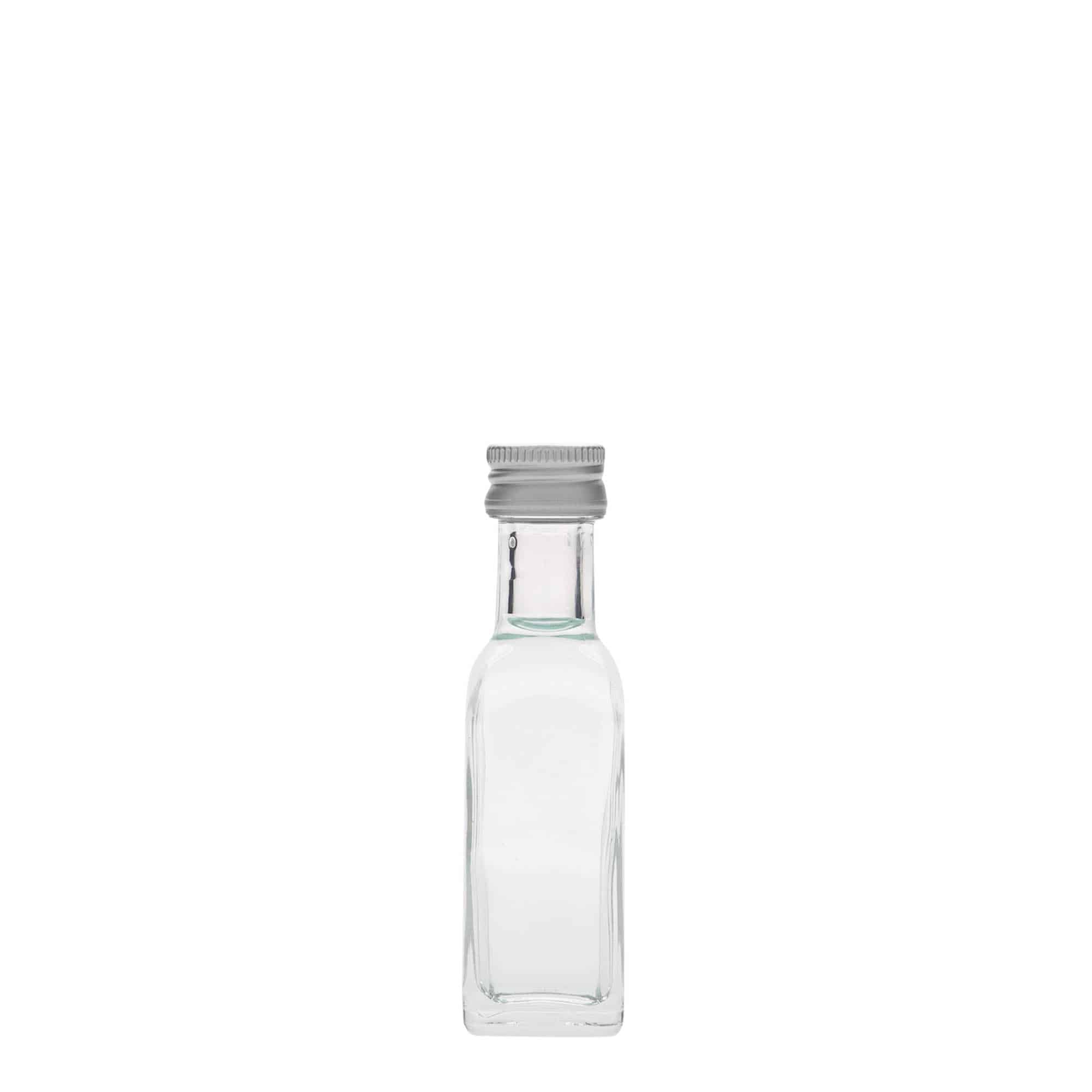 Bouteille en verre 20 ml « Marasca », carrée, bouchage: PP 18
