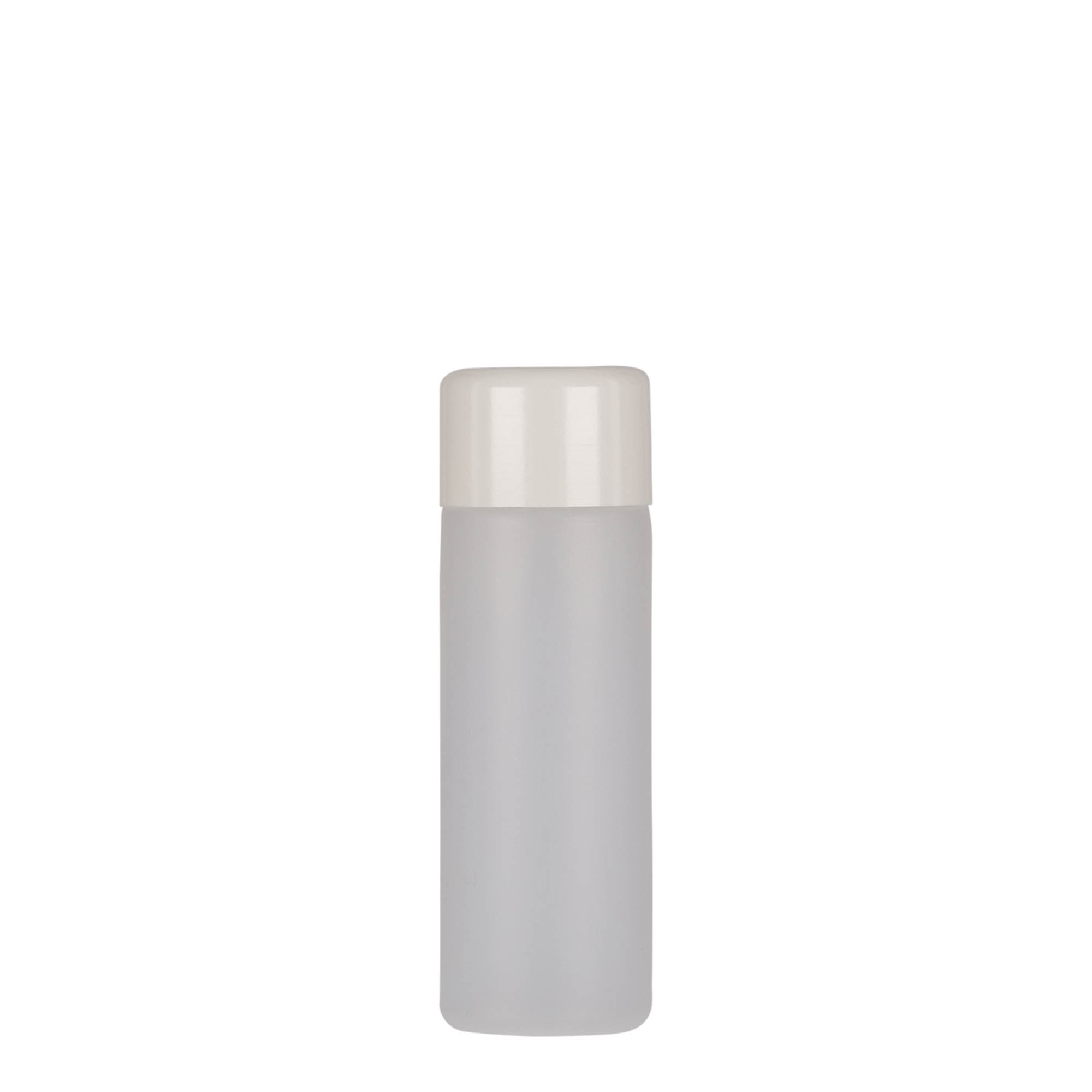 Bouteille ronde 50 ml, plastique PE, nature, bouchage: Bougage à vis