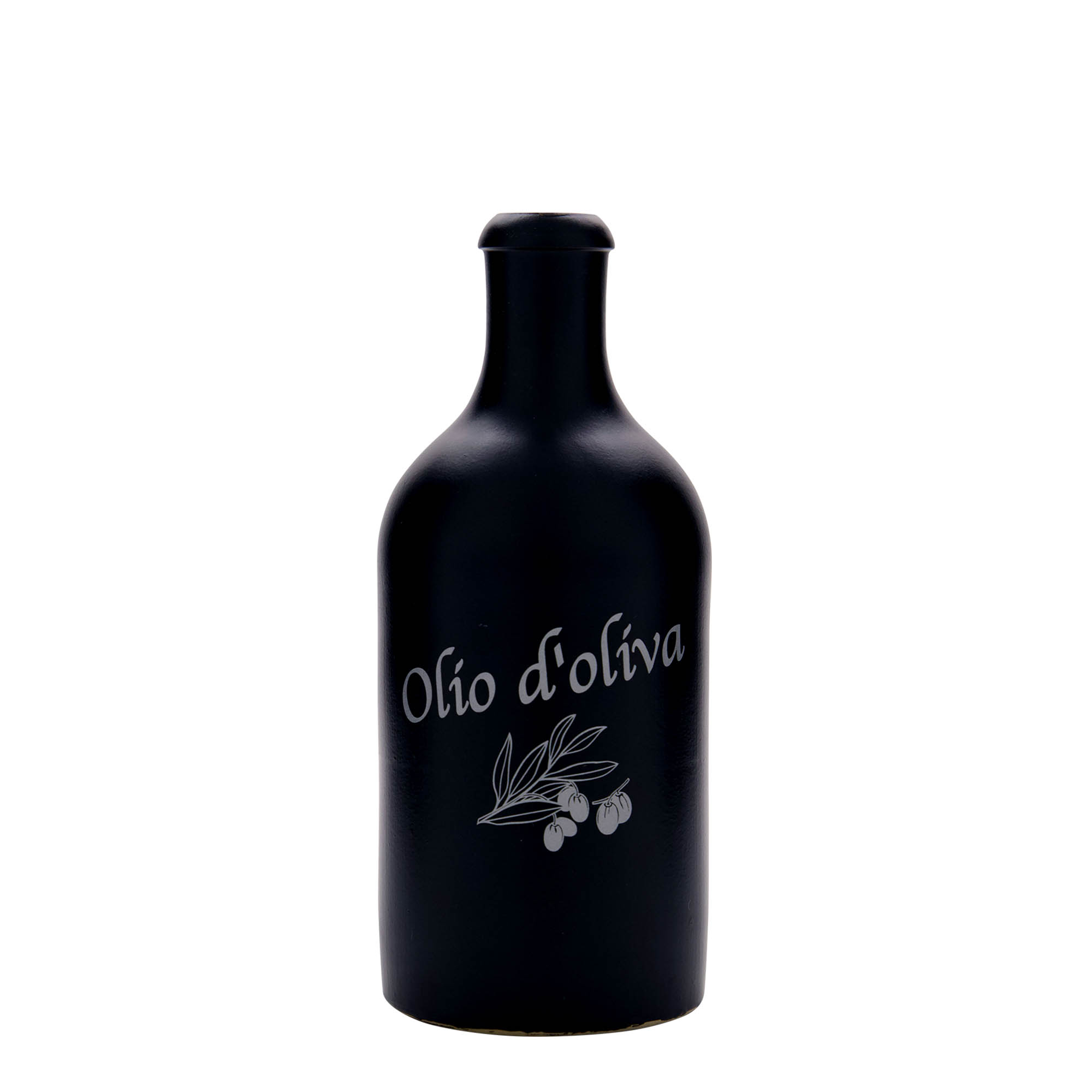 Keramische kruik, 500 ml, motief: Olio d'Oliva, steengoed, zwart, monding: kurk Keramische kruik, 500 ml, motief: Olio d'Oliva, steengoed, zwart, monding: kurk