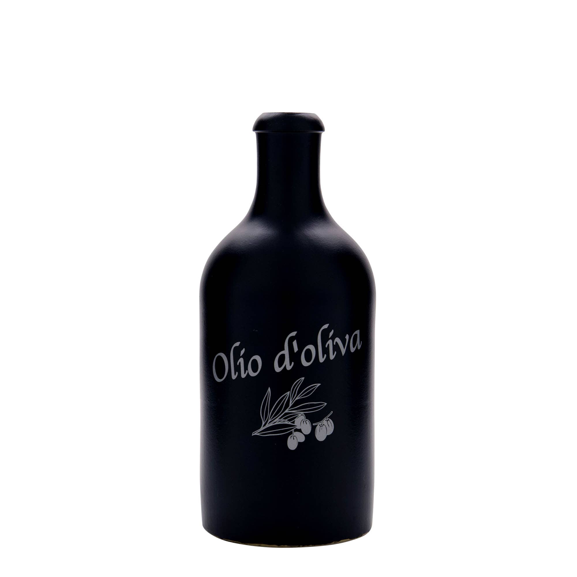 Chope en terre cuite 500 ml, motif : Olio d'Oliva, grès, noir, bouchage: bouchon