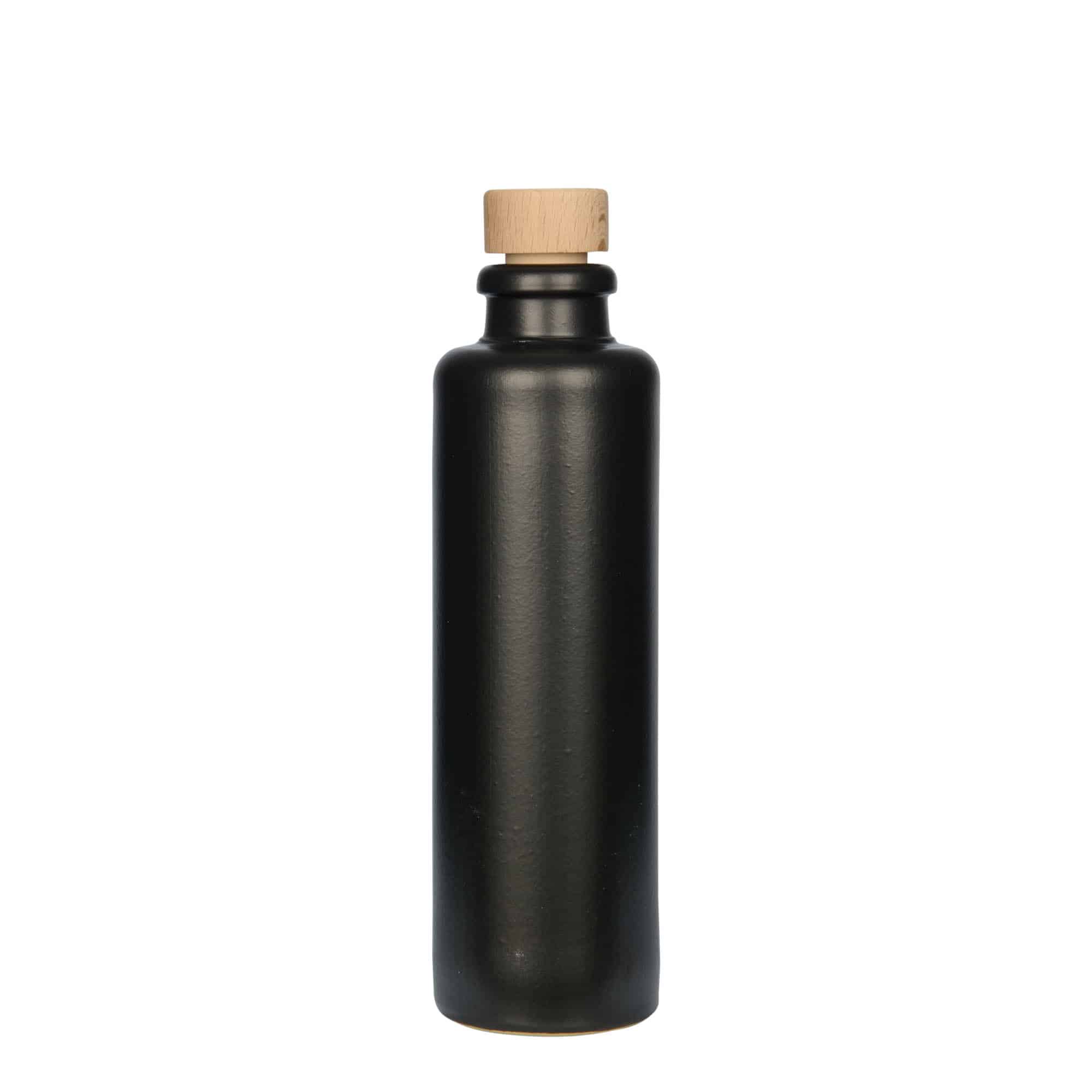 Chope en terre cuite 200 ml, grès, noir, bouchage: bouchon