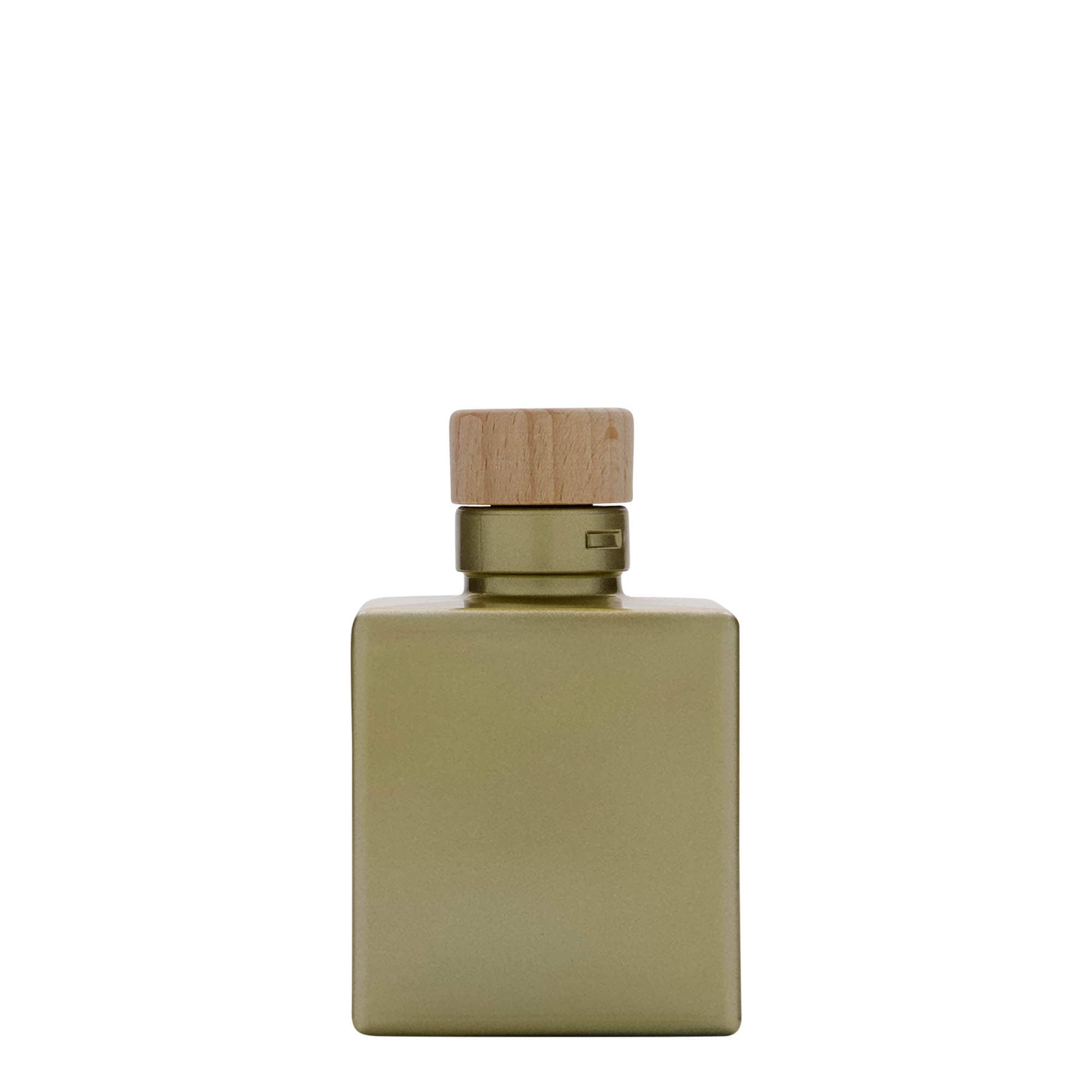 Bouteille en verre 100 ml « Cube », carrée, dorée, bouchage: bouchon