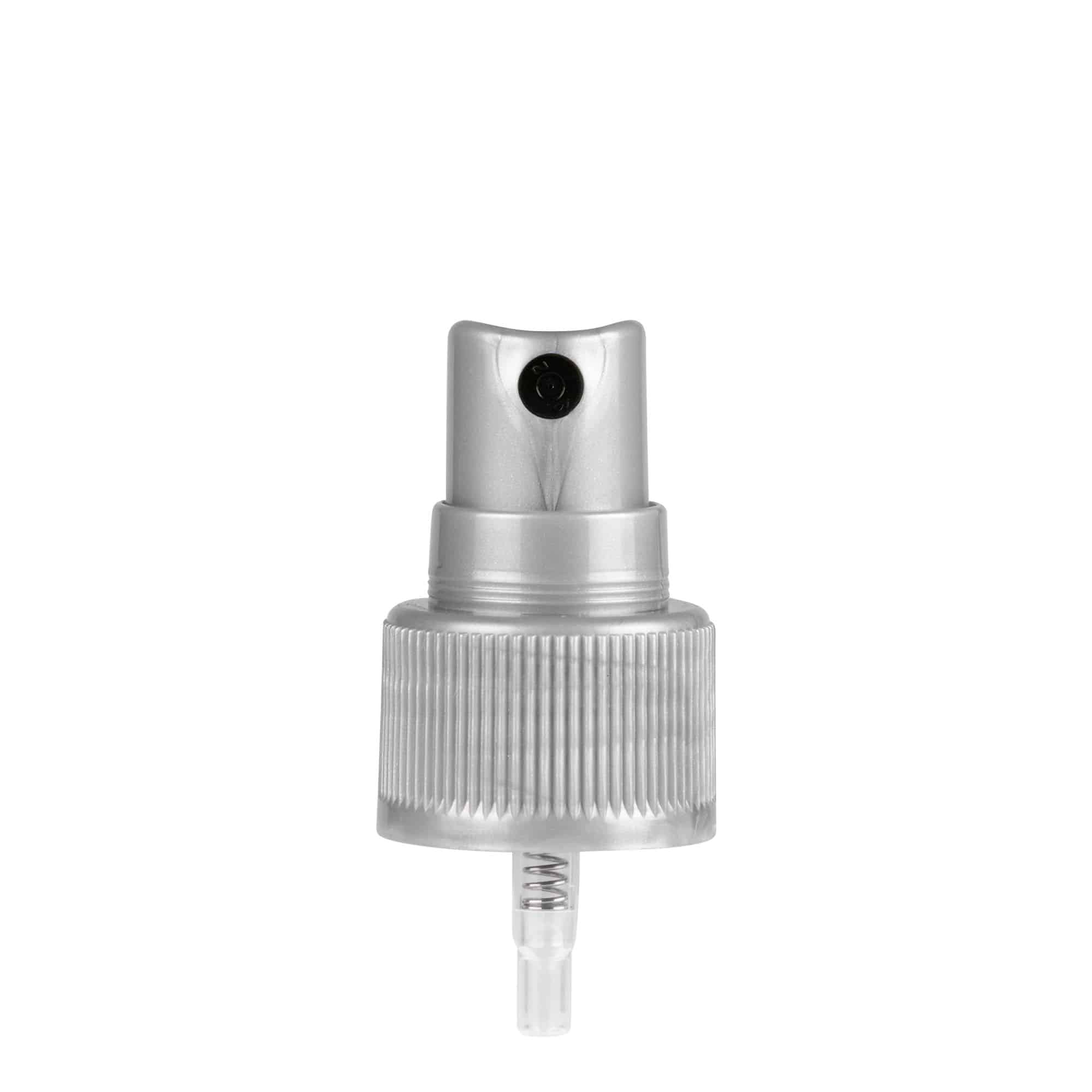 Bougage à vis avec vaporisateur, plastique PP, argenté, pour bouchage: 24/410