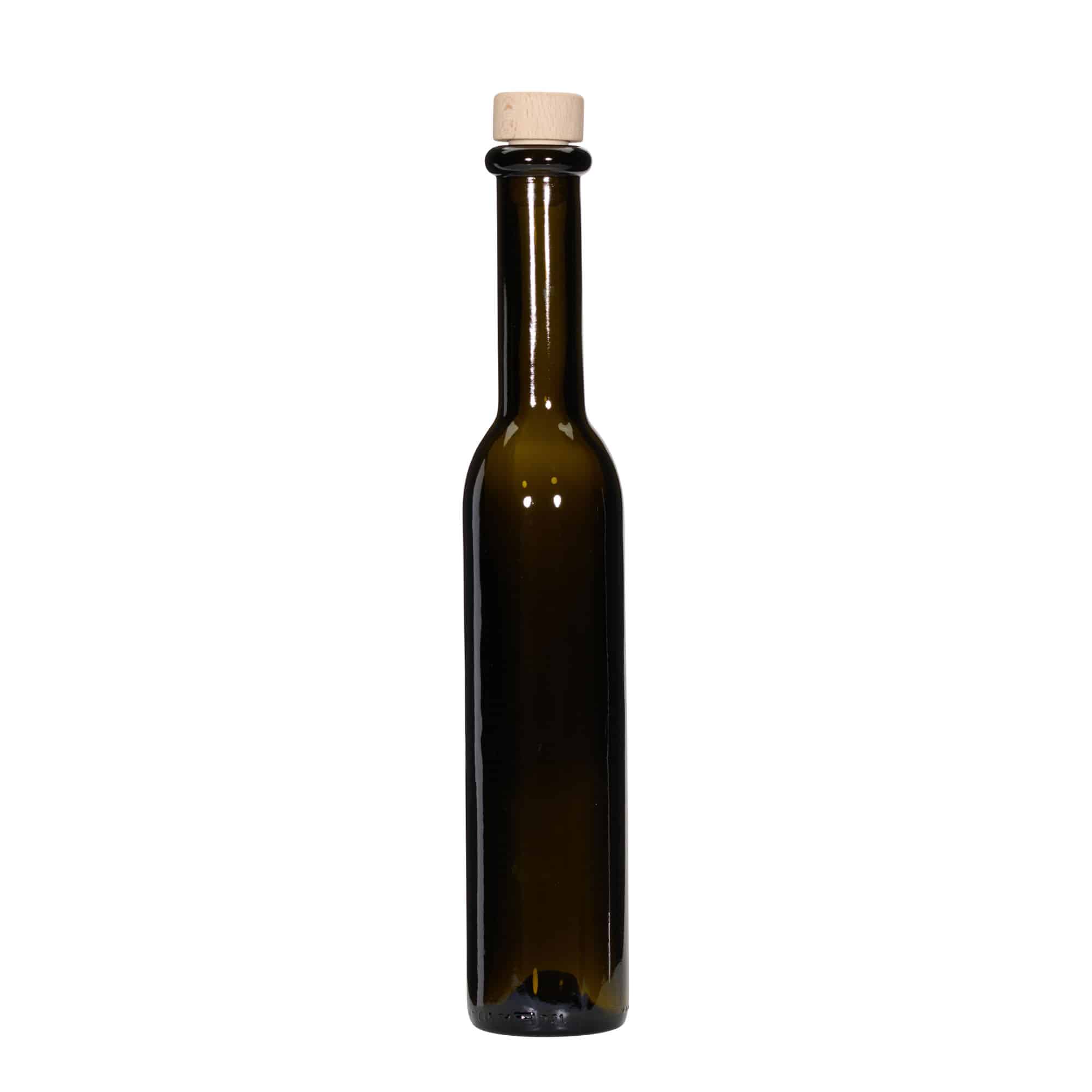 Glazen fles 'Rocky', 250 ml, antiekgroen, monding: kurk
