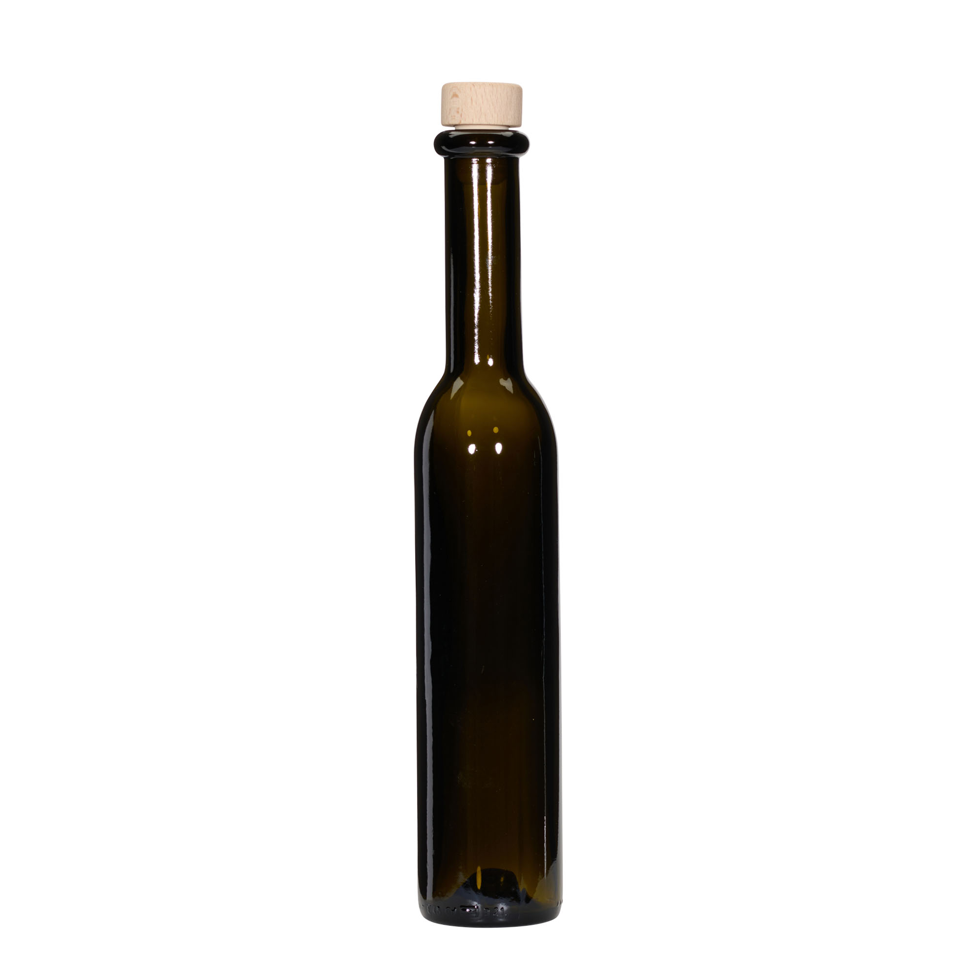 Glazen fles 'Rocky', 250 ml, antiekgroen, monding: kurk
