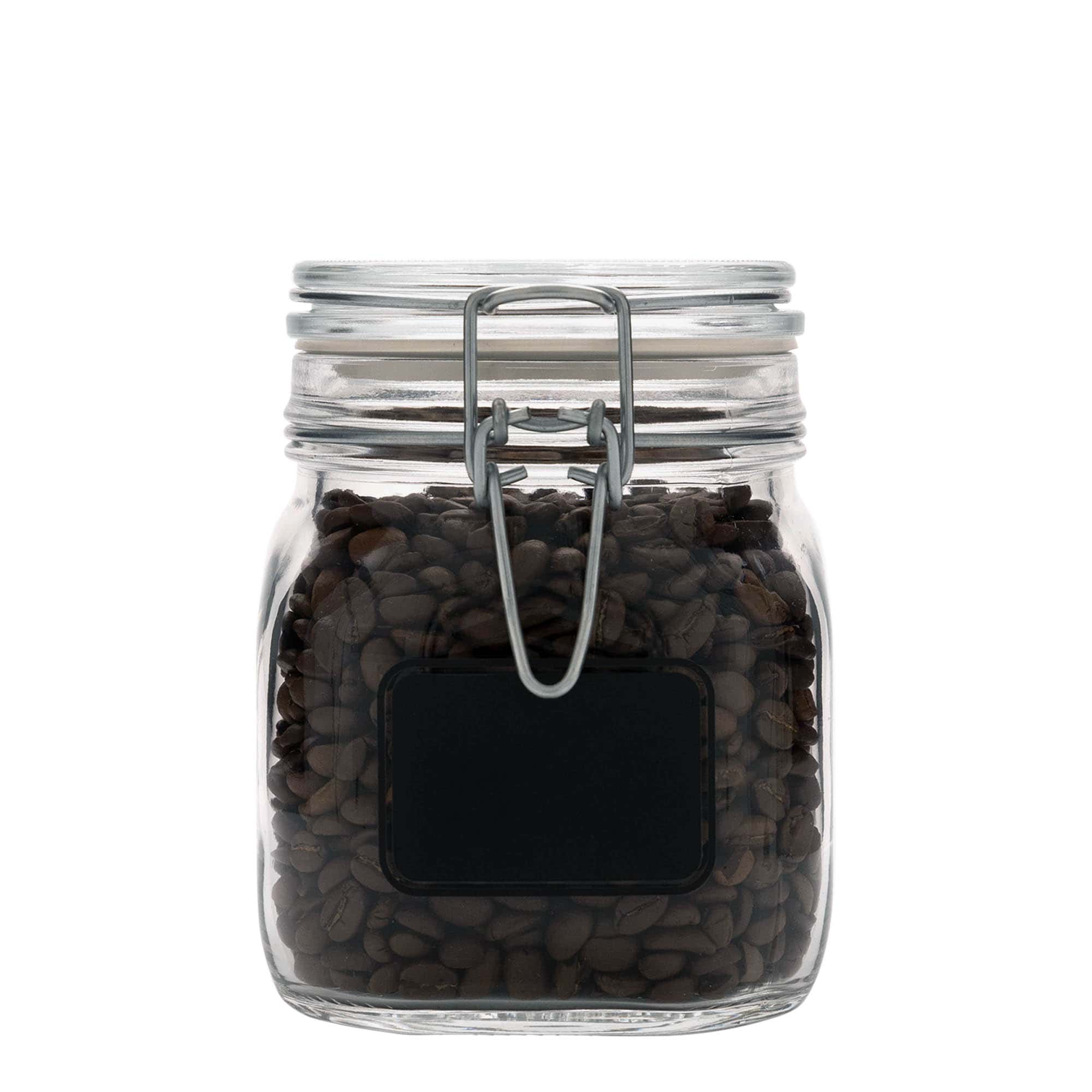 Pot met beugelsluiting 'Fido', 750 ml, motief: etiketveld, vierkant, monding: beugelsluiting