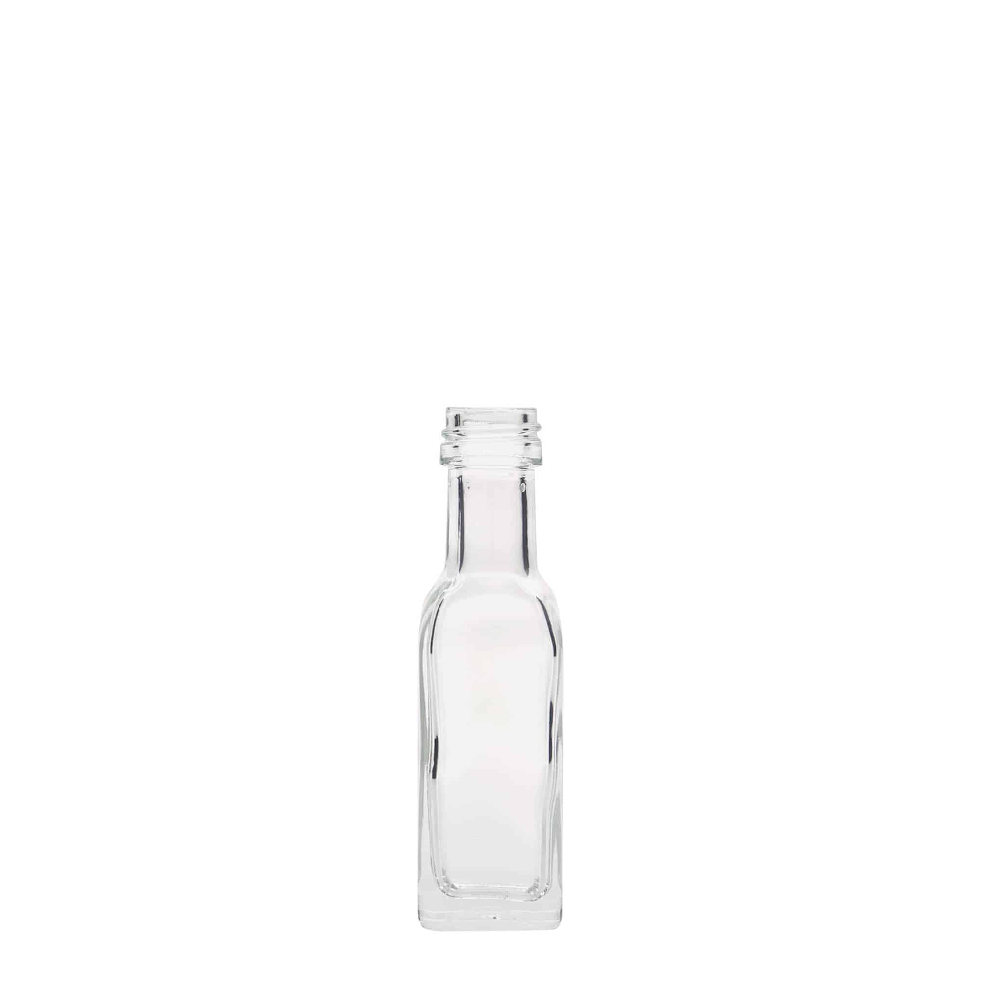 Bouteille en verre 20 ml 'Marasca', carrée, bouchage: PP 18