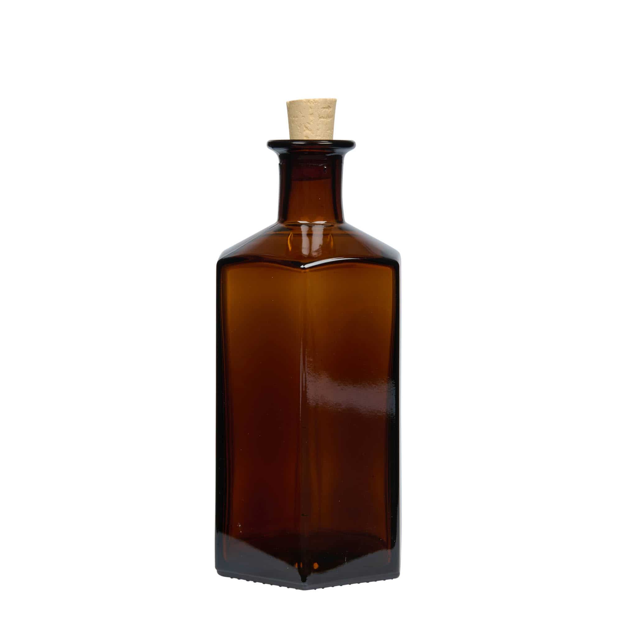 Glazen fles Apotheker 'Jimmy'. 500 ml. zeshoekig. bruin. monding: kurk