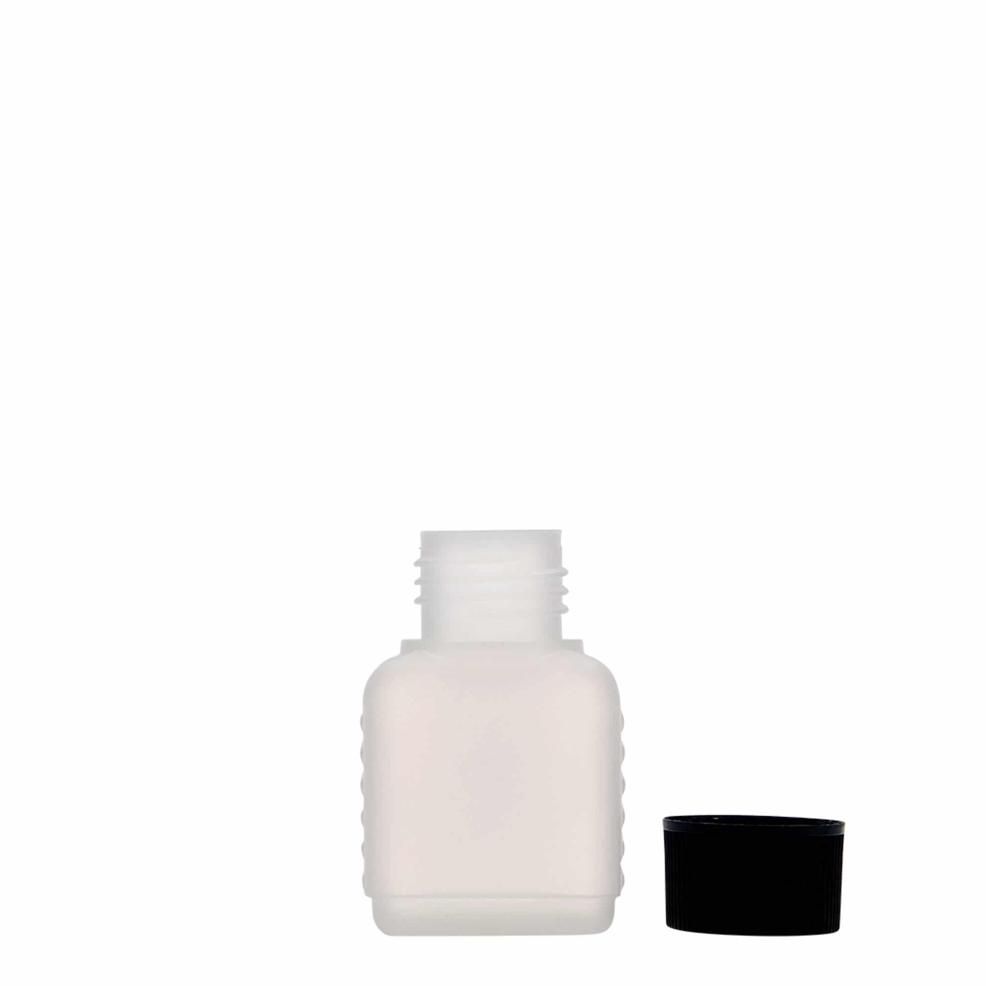 Canisterfles, 50 ml, rechthoekig, HDPE-kunststof, naturel, monding: DIN 25