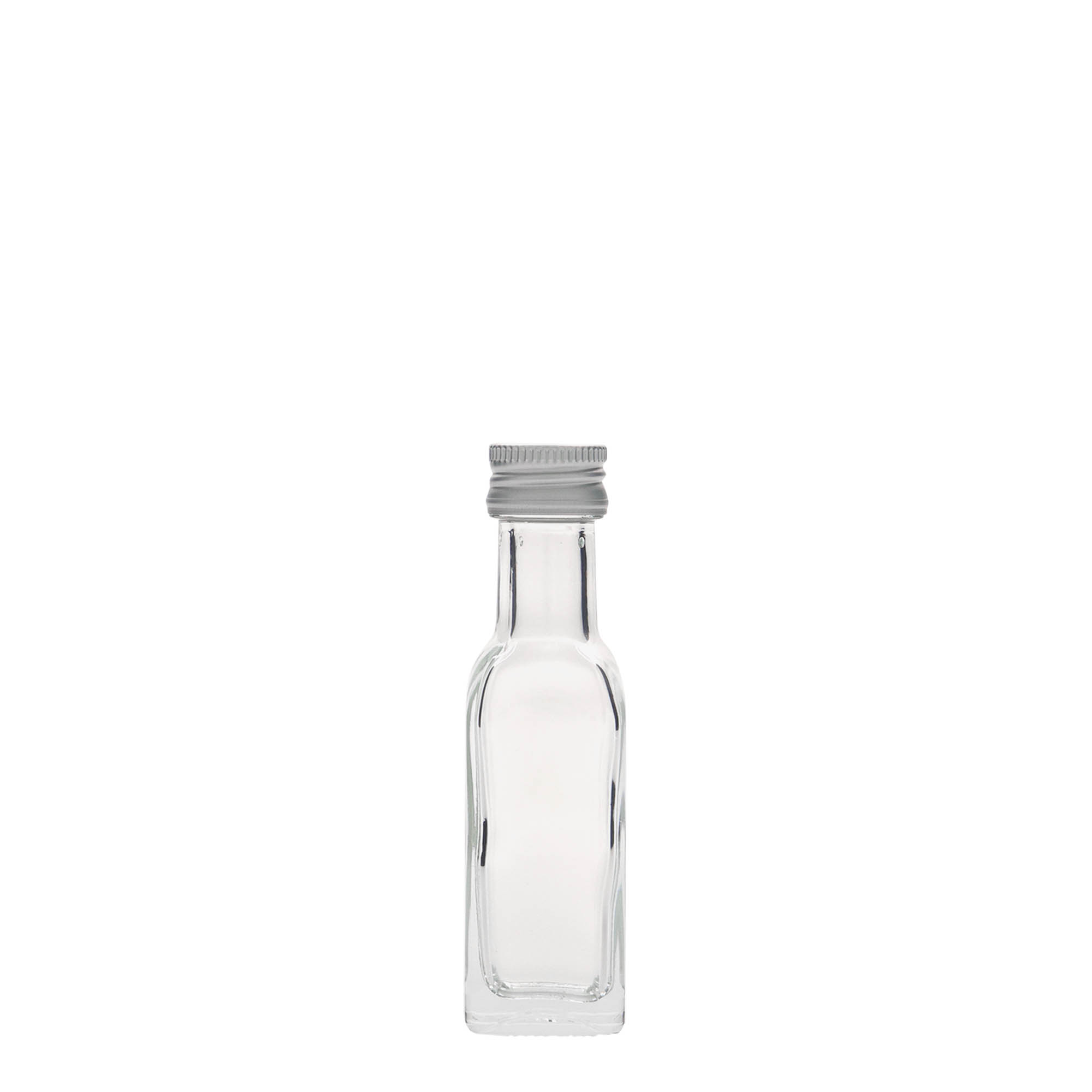Bouteille en verre 20 ml 'Marasca', carrée, bouchage: PP 18 Bouteille en verre 20 ml 'Marasca', carrée, bouchage: PP 18