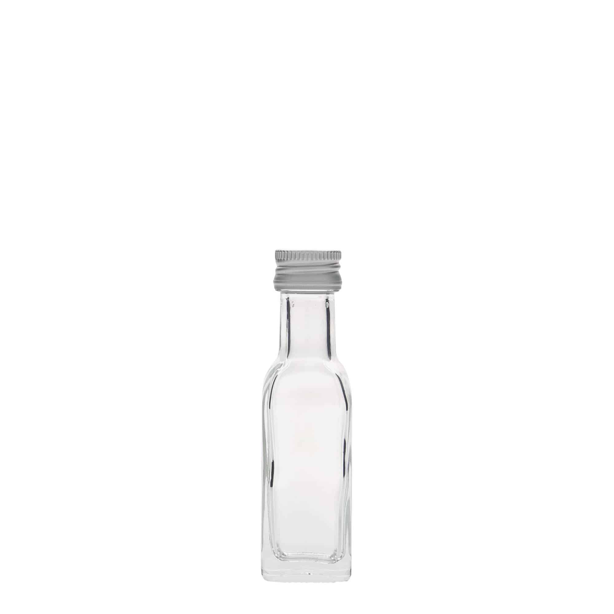 Bouteille en verre 20 ml « Marasca », carrée, bouchage: PP 18