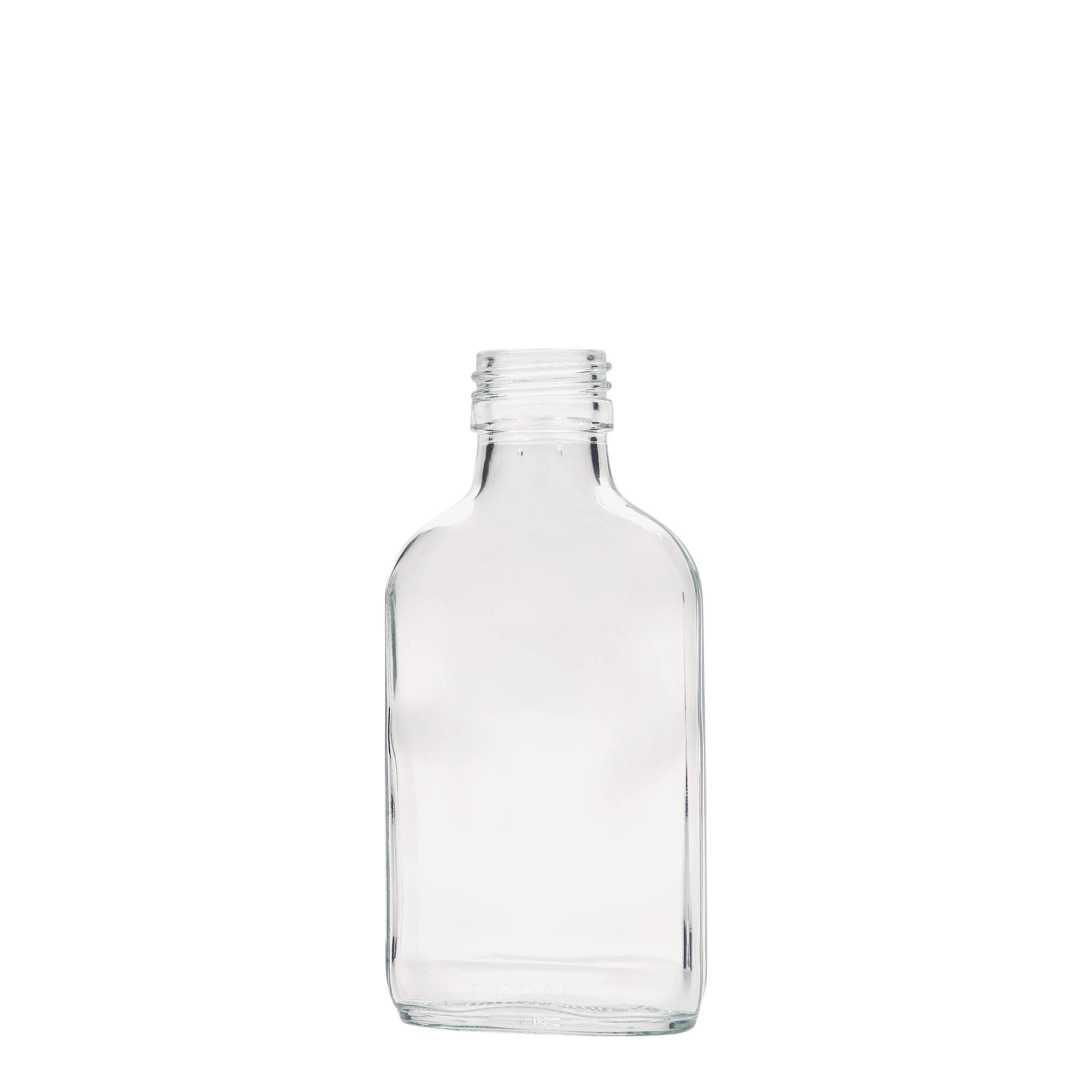 Flasque 100 ml, rectangulaire, verre, bouchage: PP 28 Flasque 100 ml, rectangulaire, verre, bouchage: PP 28