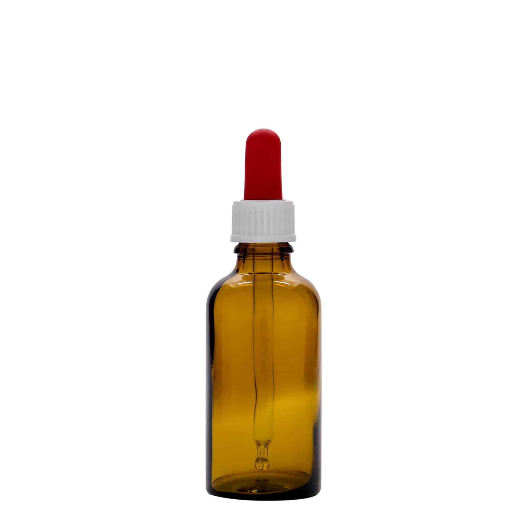 Flacon compte-gouttes médical 50 ml, verre, brun-rouge, bouchage: DIN 18