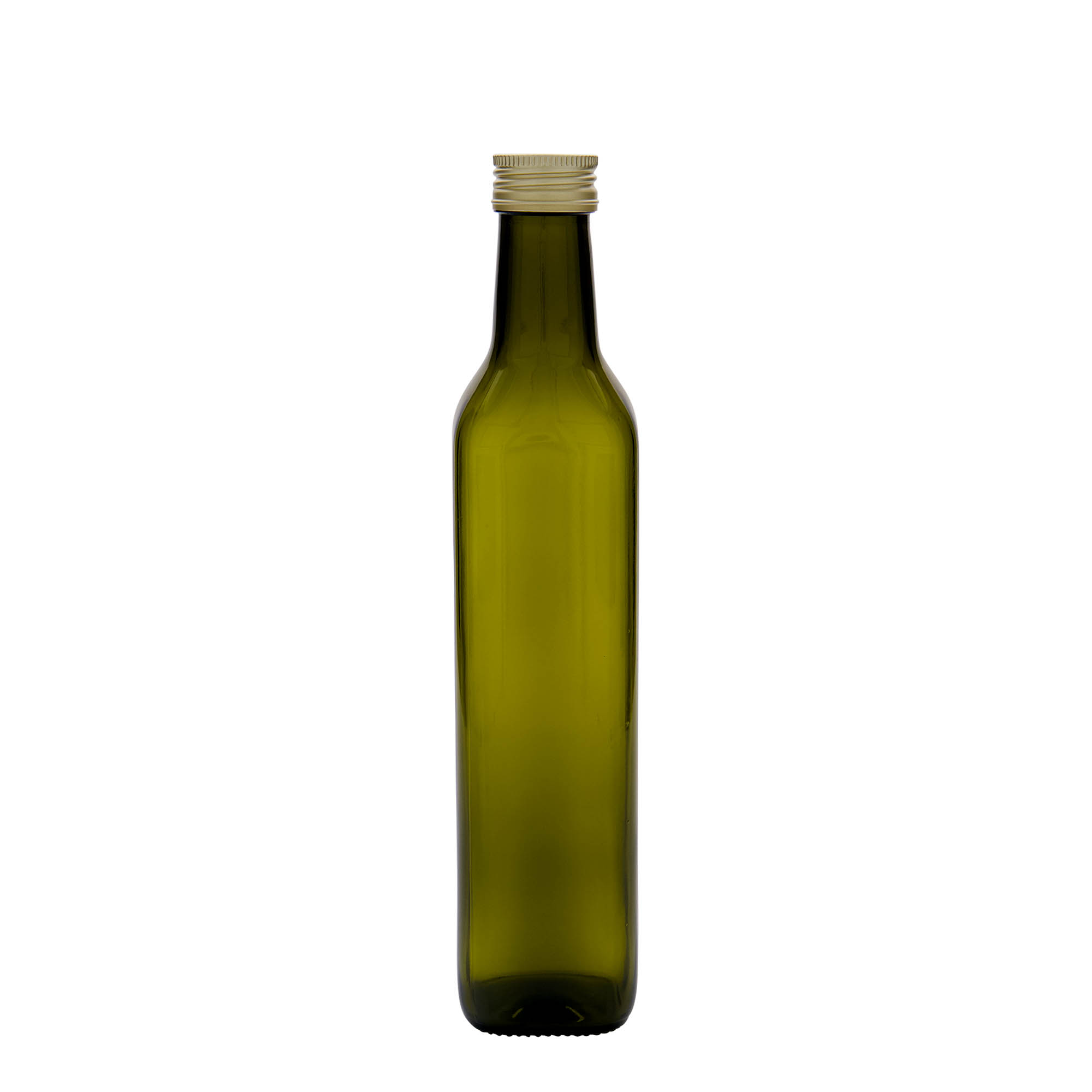 Glazen fles 'Marasca', 500 ml, vierkant, antiekgroen, monding: PP 31,5 Glazen fles 'Marasca', 500 ml, vierkant, antiekgroen, monding: PP 31,5