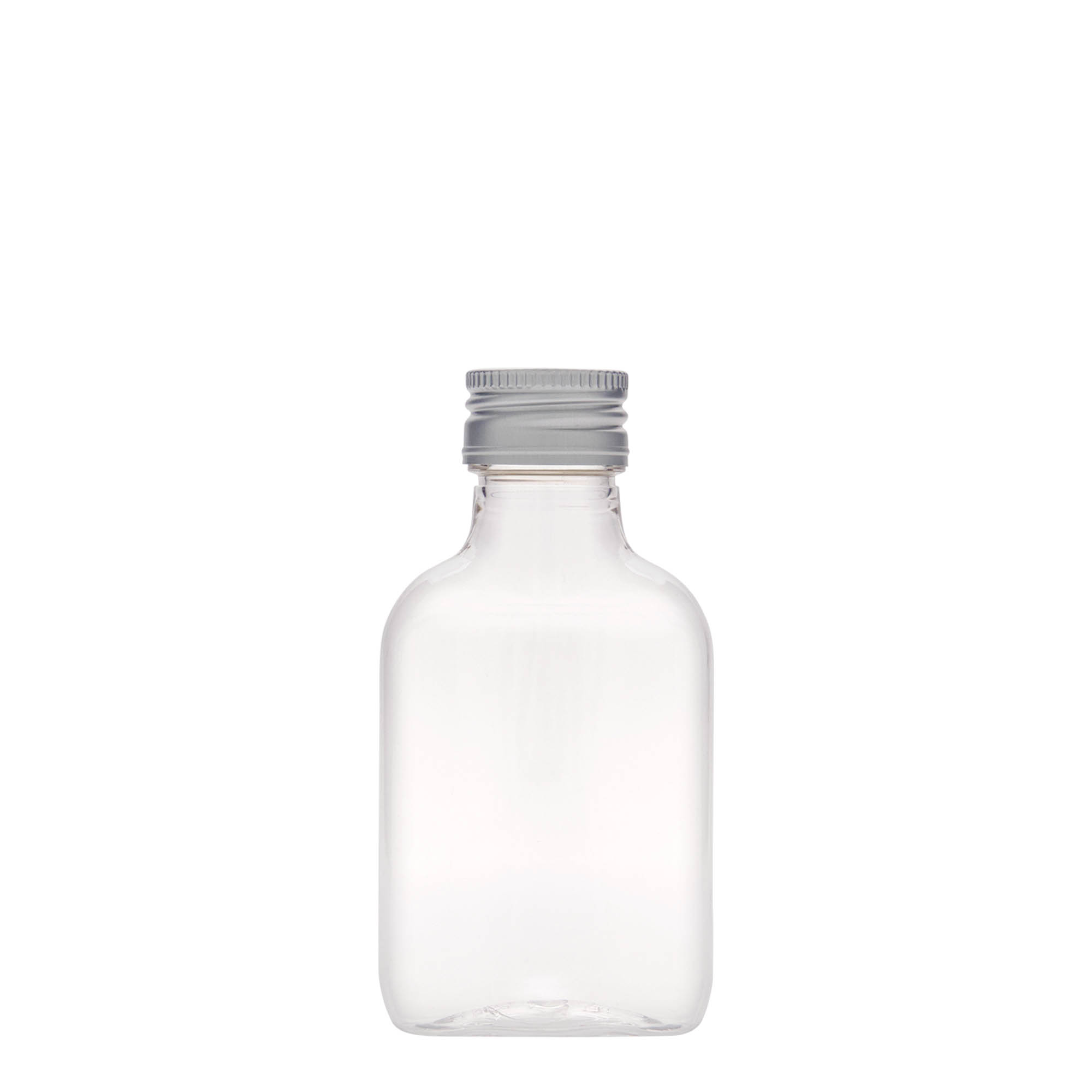 Flasque 100 ml, ovale, plastique PET, bouchage: PP 28