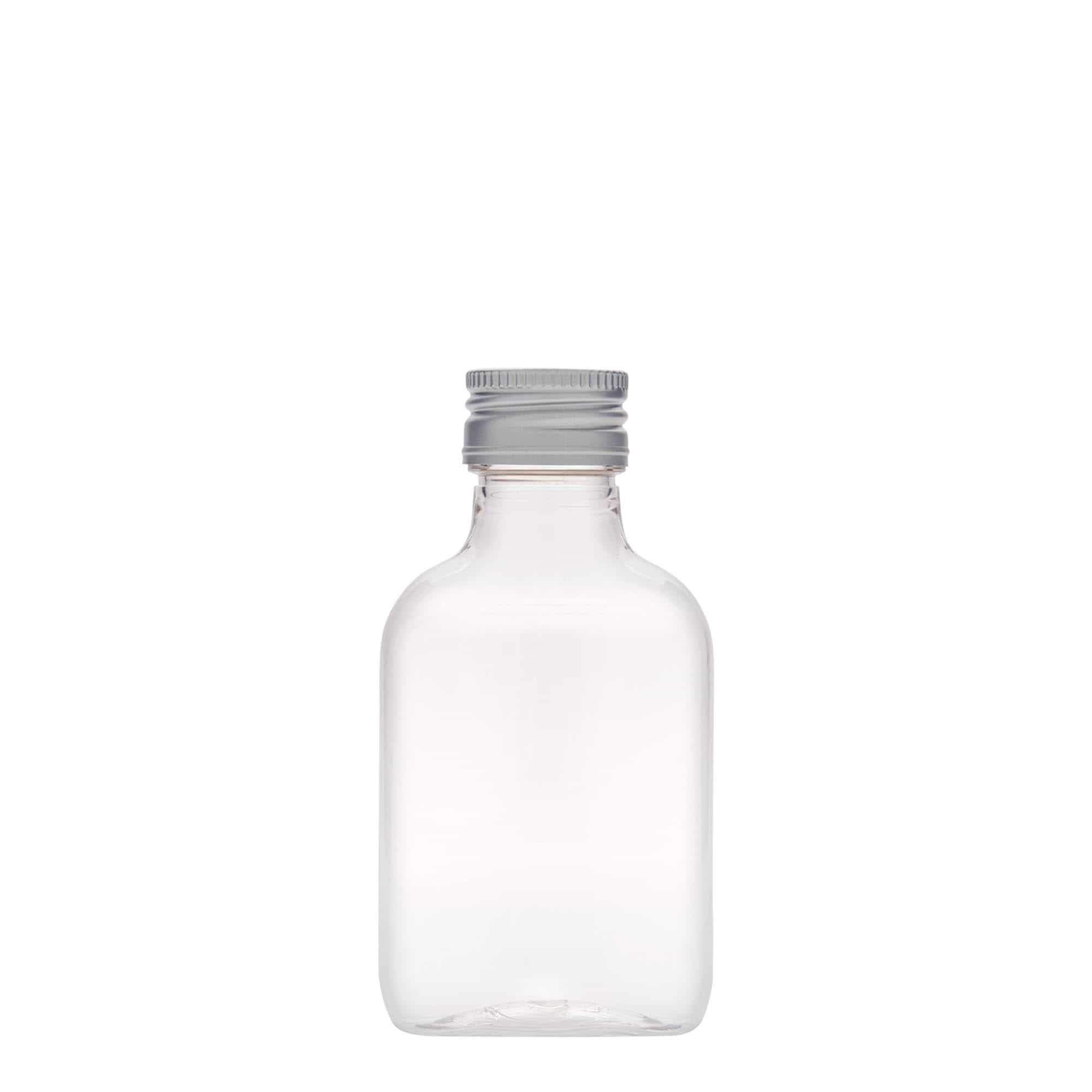 Flasque 100 ml, ovale, plastique PET, bouchage: PP 28