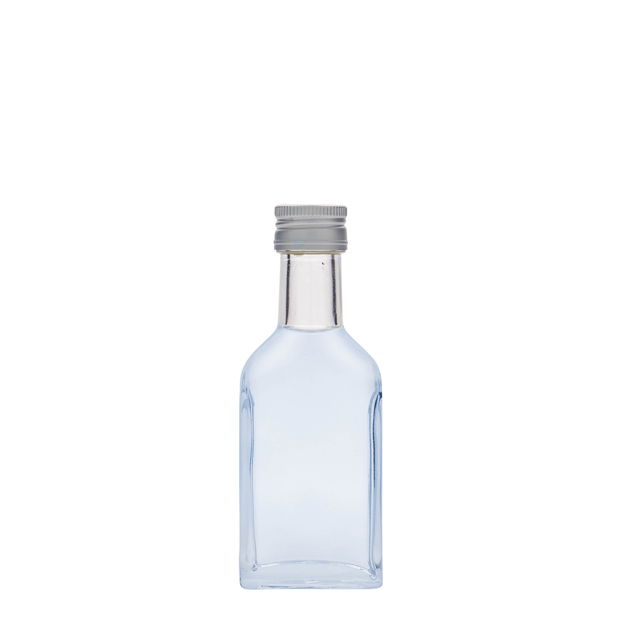 Flasque 40 ml à long cou, rectangulaire, verre, bouchage: PP 22 Flasque 40 ml à long cou, rectangulaire, verre, bouchage: PP 22