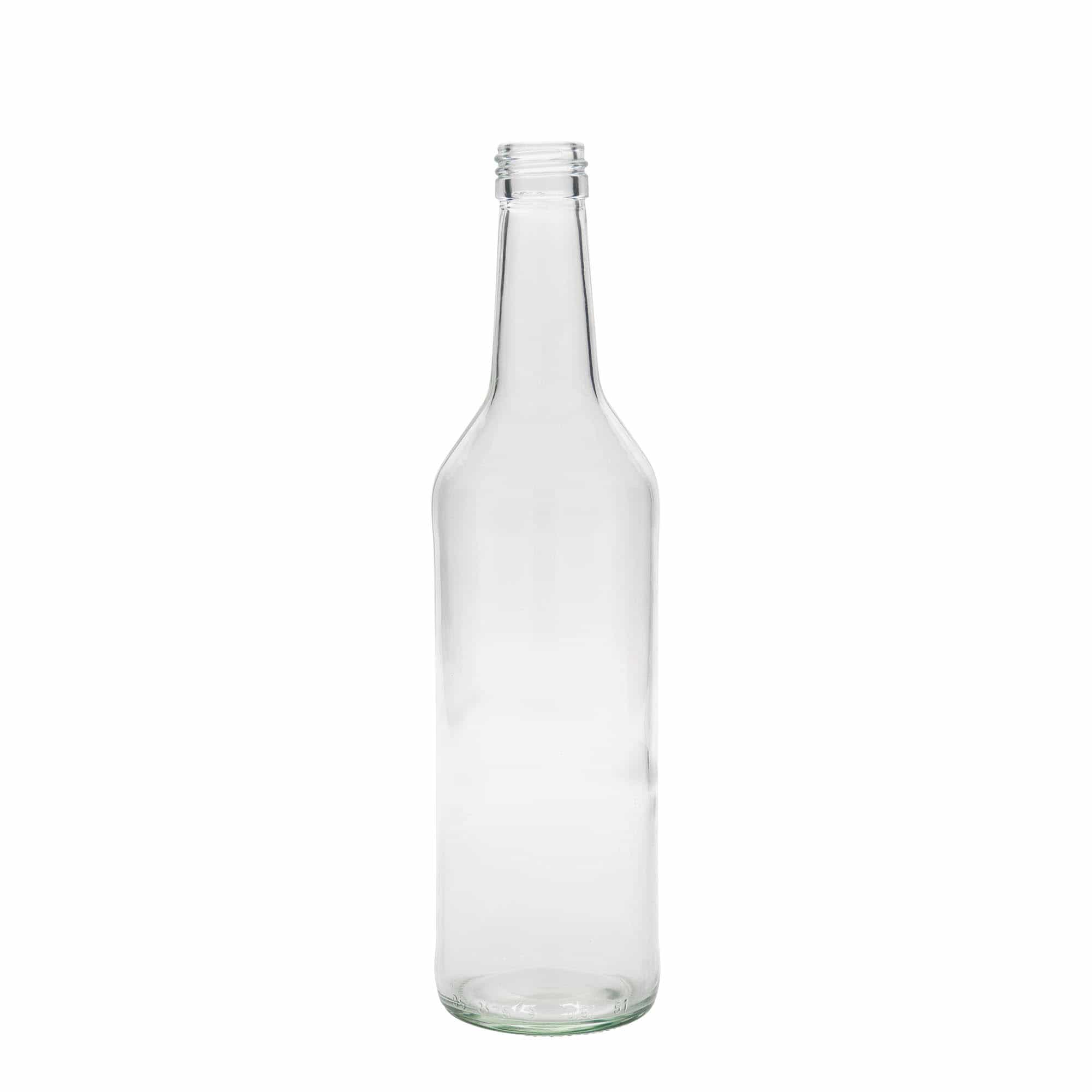 Glazen fles met rechte hals, 500 ml, monding: PP 28 Glazen fles met rechte hals, 500 ml, monding: PP 28