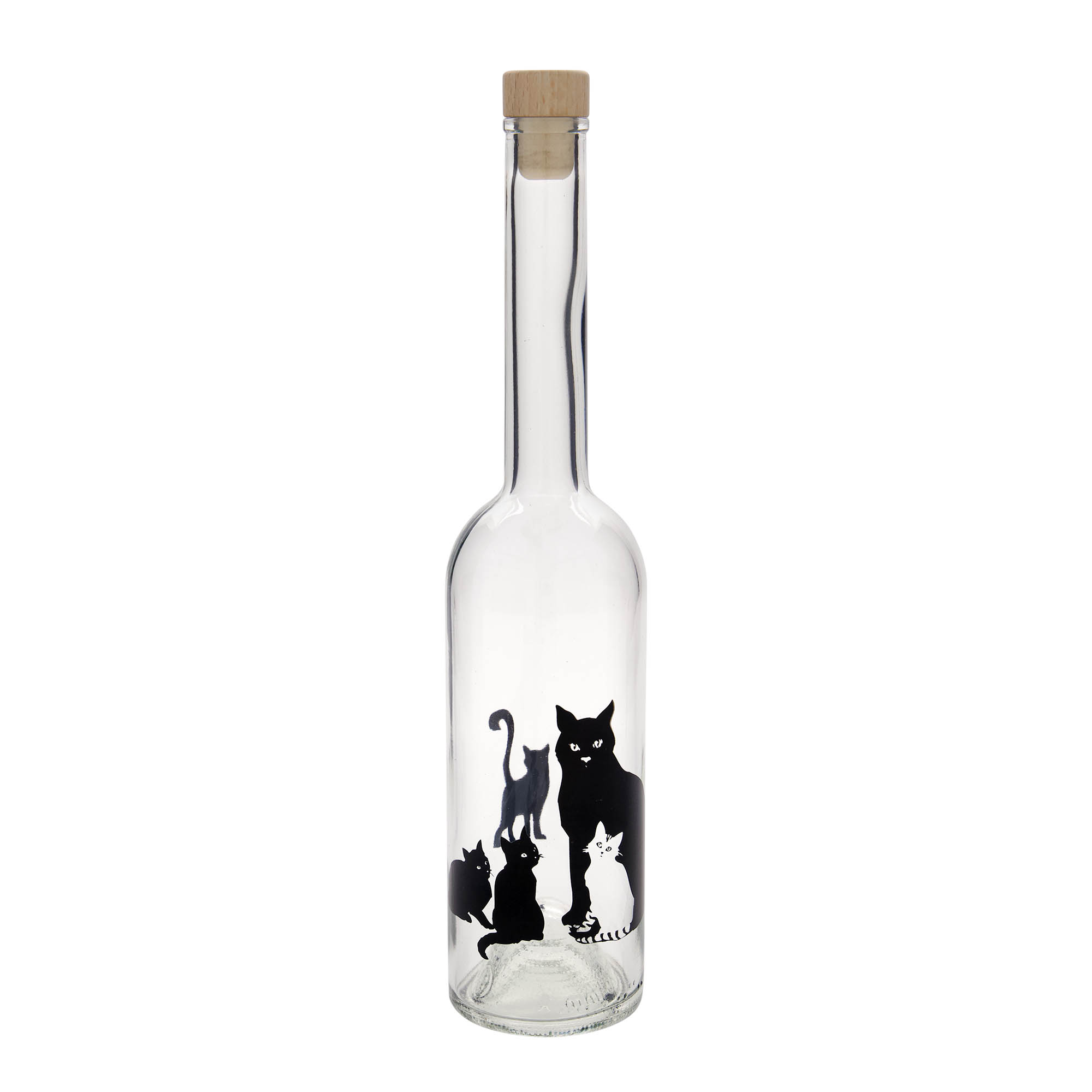Glazen fles 'Opera', 500 ml, motief: Katten, monding: kurk