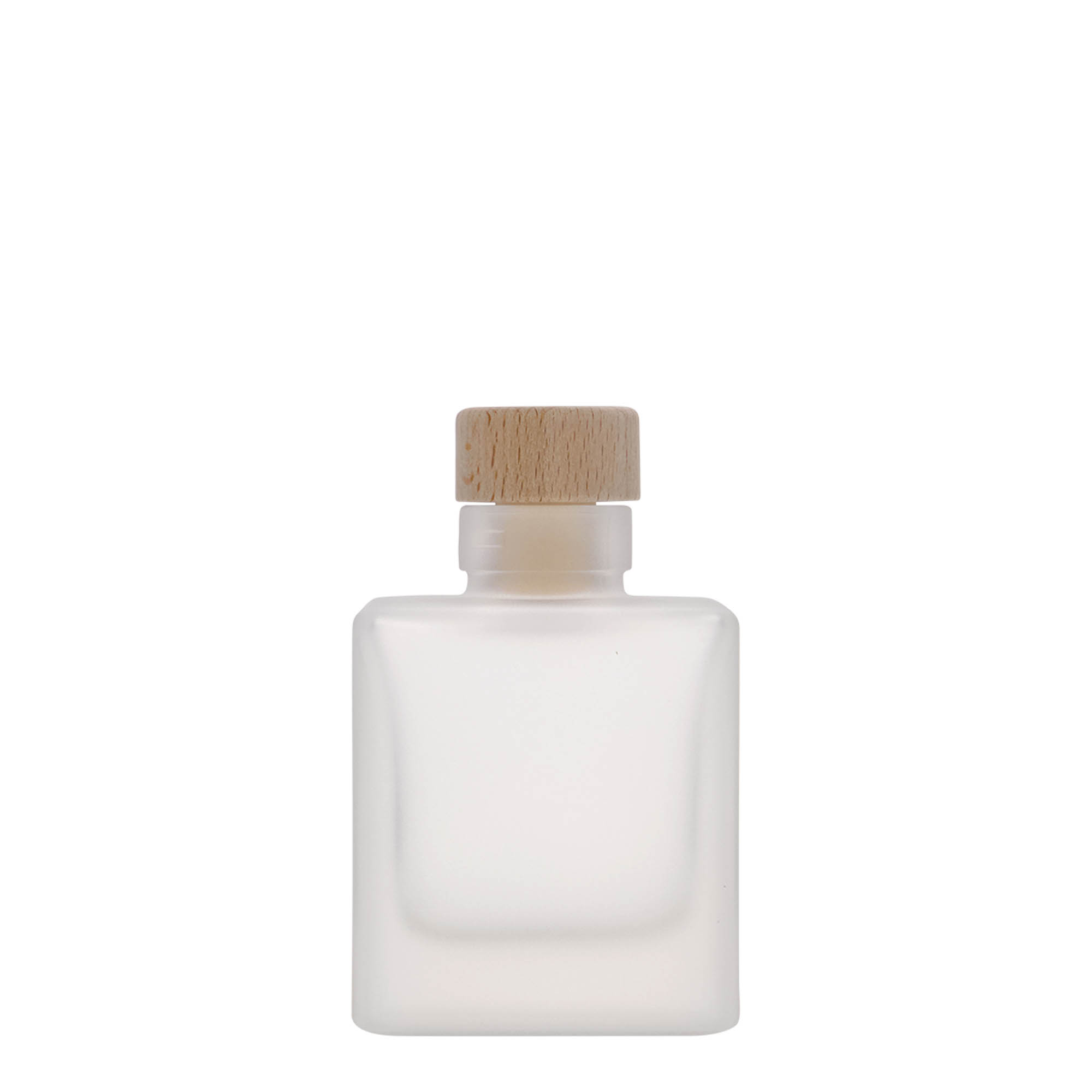 Glazen fles 'Cube', 100 ml, vierkant, gematteerd, monding: kurk Glazen fles 'Cube', 100 ml, vierkant, gematteerd, monding: kurk