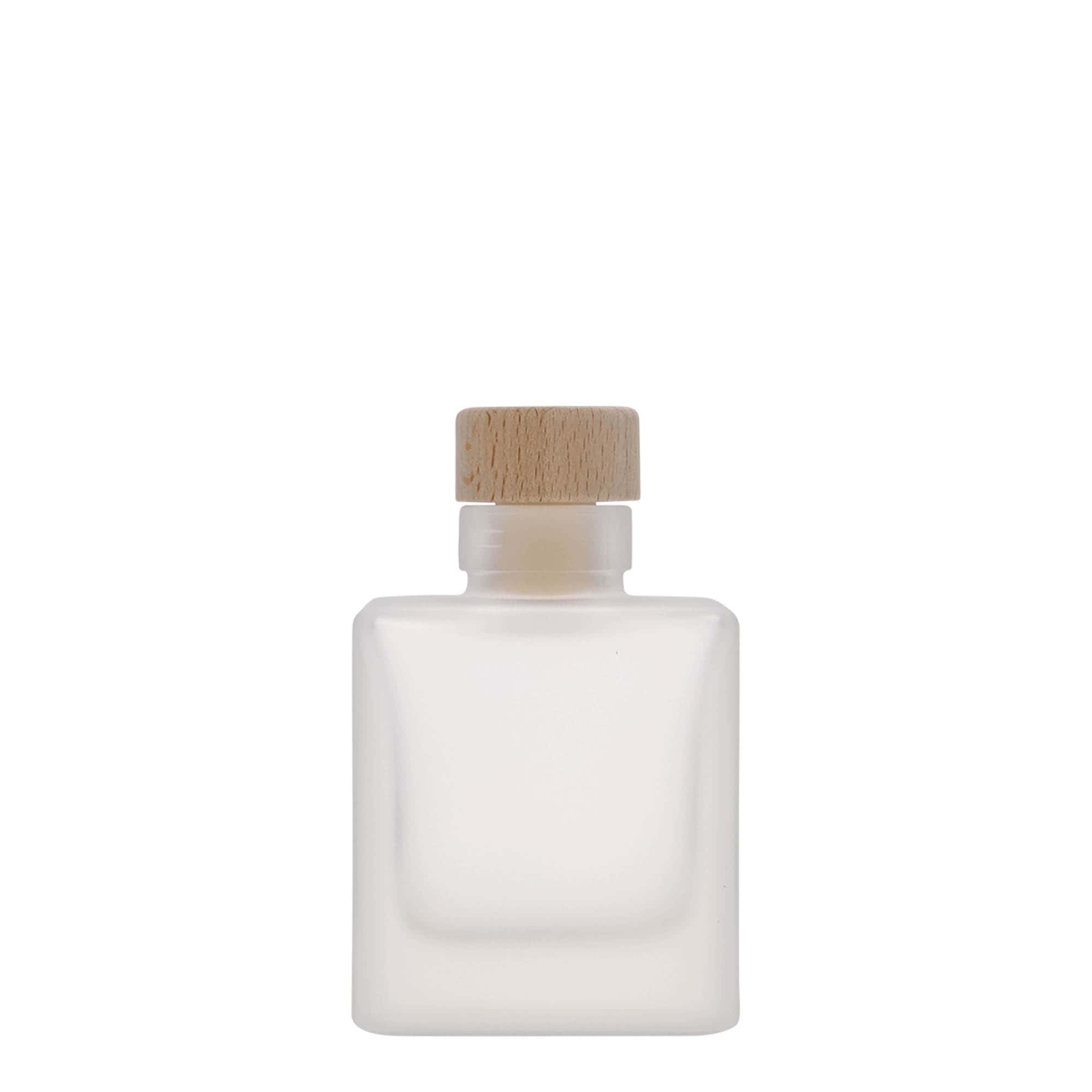 Glazen fles 'Cube', 100 ml, vierkant, gematteerd, monding: kurk