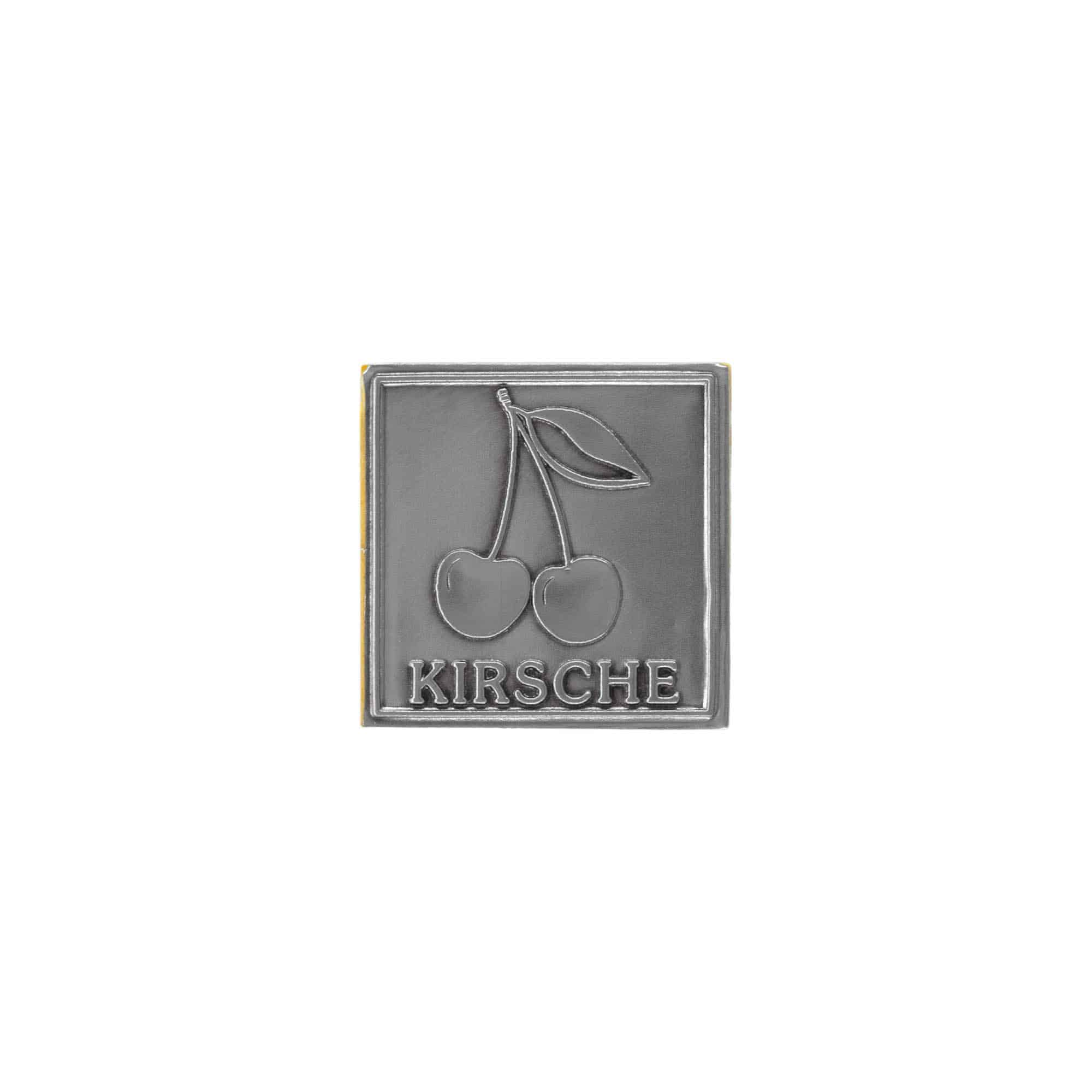 Tinnen etiket 'Kers', vierkant, metaal, zilver