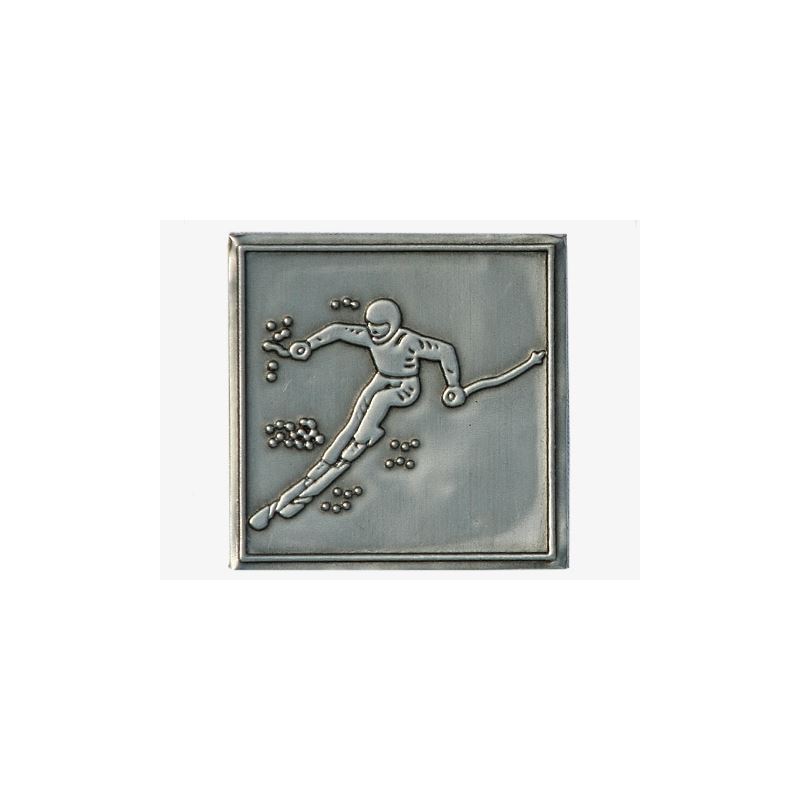 Étiquette en étain 'Départ', carrée, métallique, argentée Étiquette en étain 'Départ', carrée, métallique, argentée