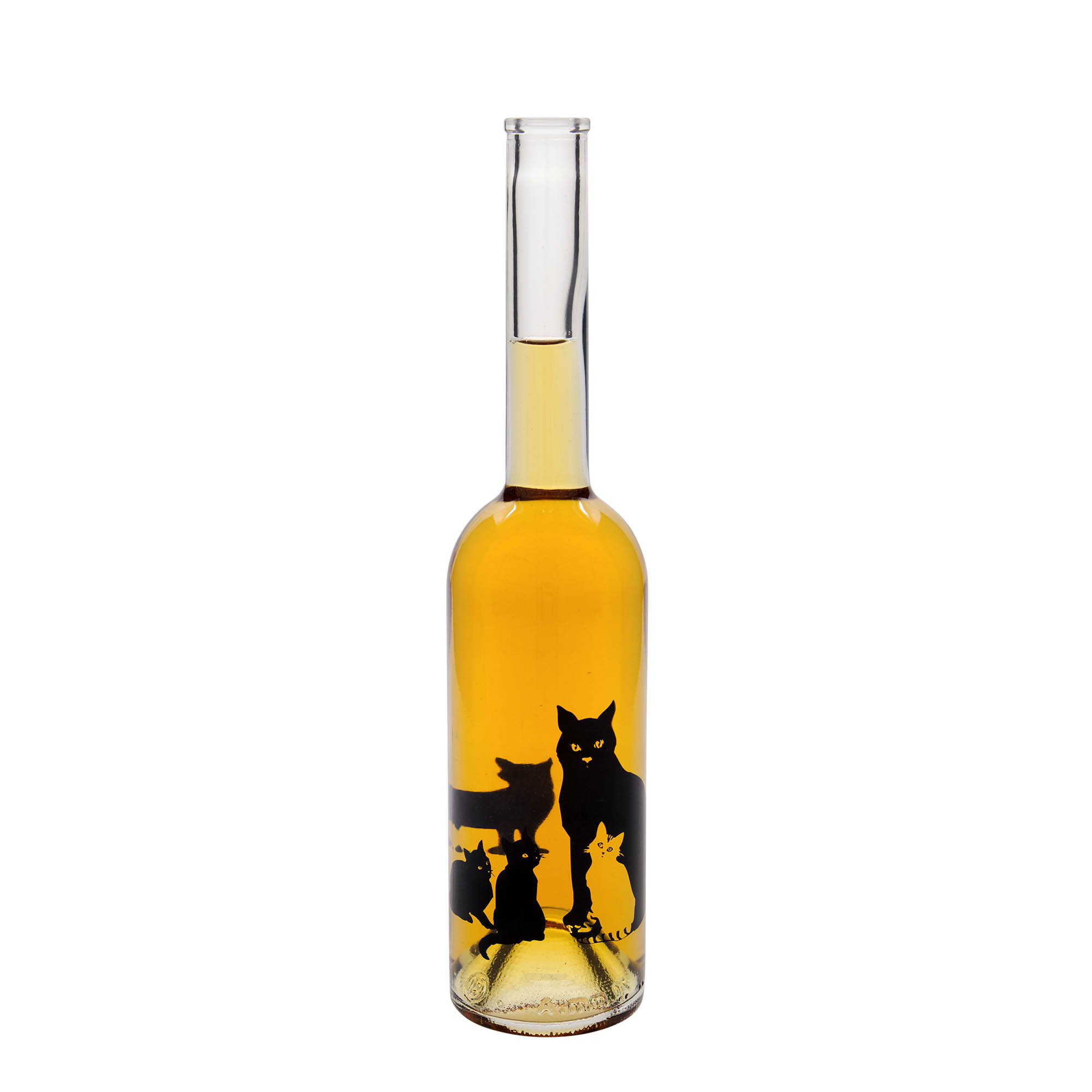 Glazen fles 'Opera', 500 ml, motief: Katten, monding: kurk Glazen fles 'Opera', 500 ml, motief: Katten, monding: kurk