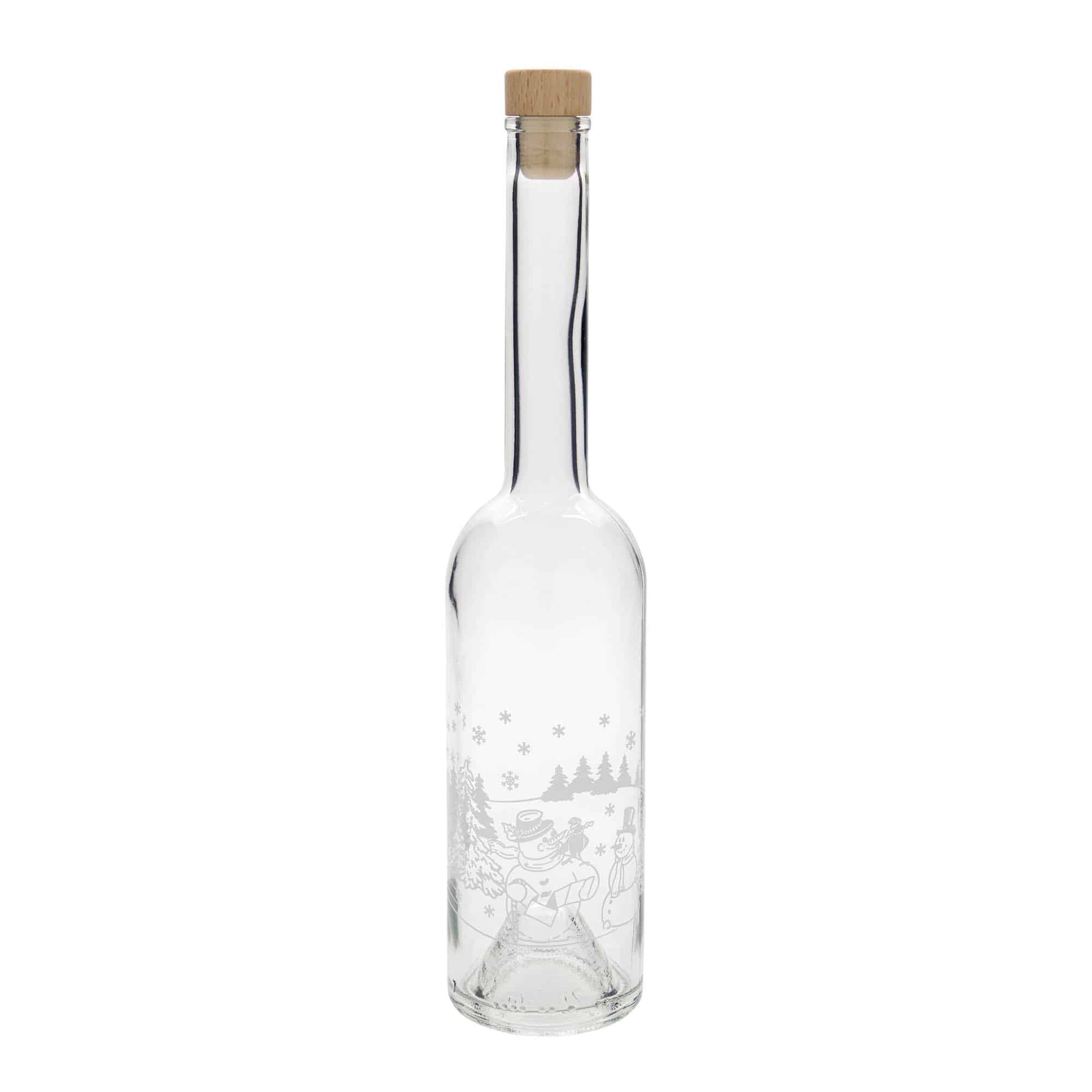 Bouteille en verre 500 ml « Opera », motif : bouteille bonhomme de neige, bouchage: bouchon