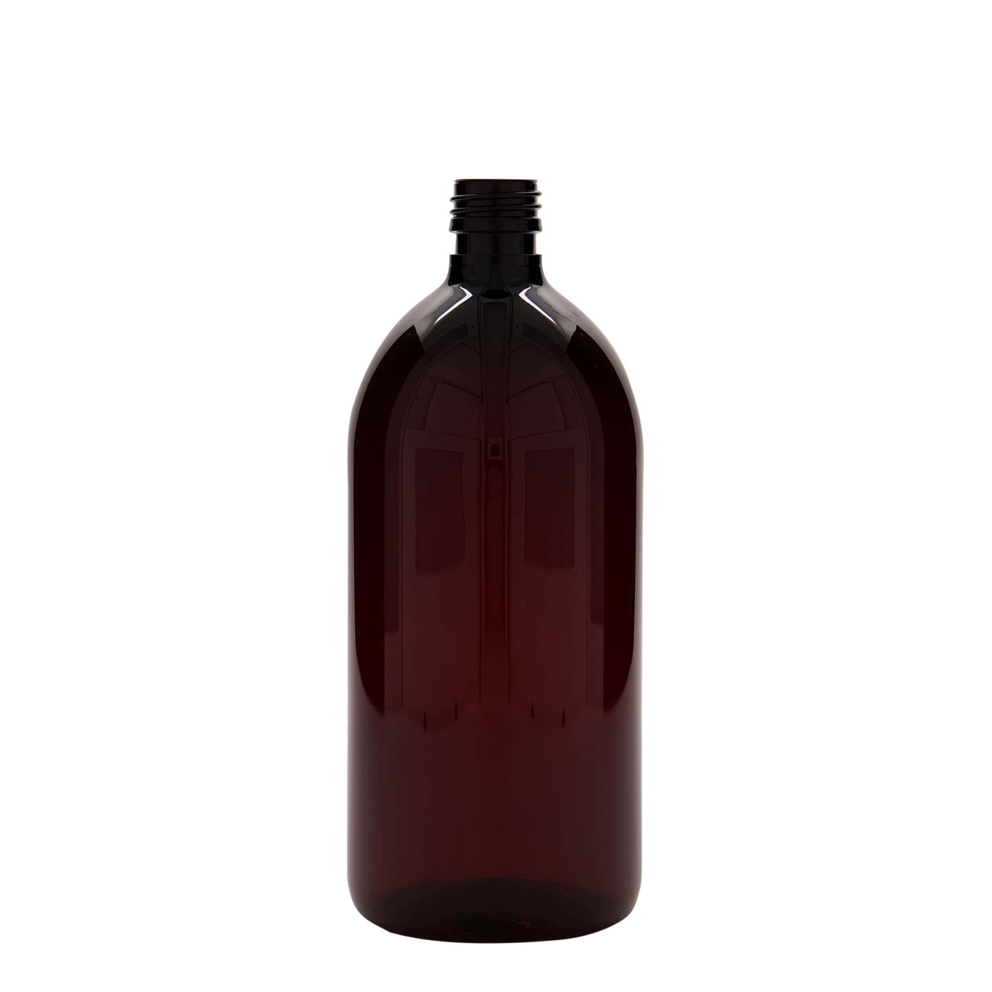 Flacon pharmaceutique en PET 1 000 ml, brun, plastique, bouchage: PP 28 Flacon pharmaceutique en PET 1 000 ml, brun, plastique, bouchage: PP 28