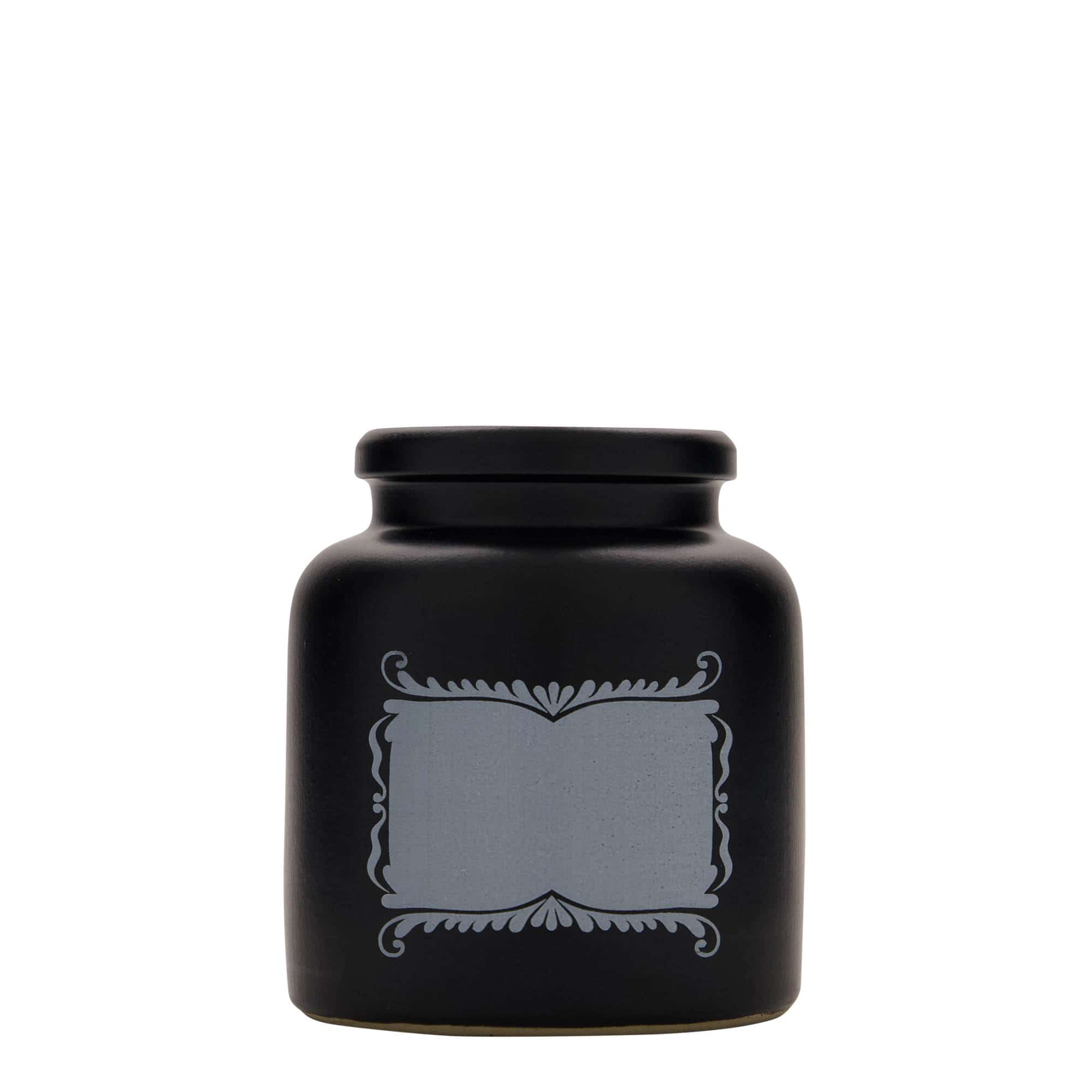 Pot en grès 270 ml , motif : champ d’étiquette, céramique, noir, bouchage: couvercle cloche Pot en grès 270 ml , motif : champ d’étiquette, céramique, noir, bouchage: couvercle cloche