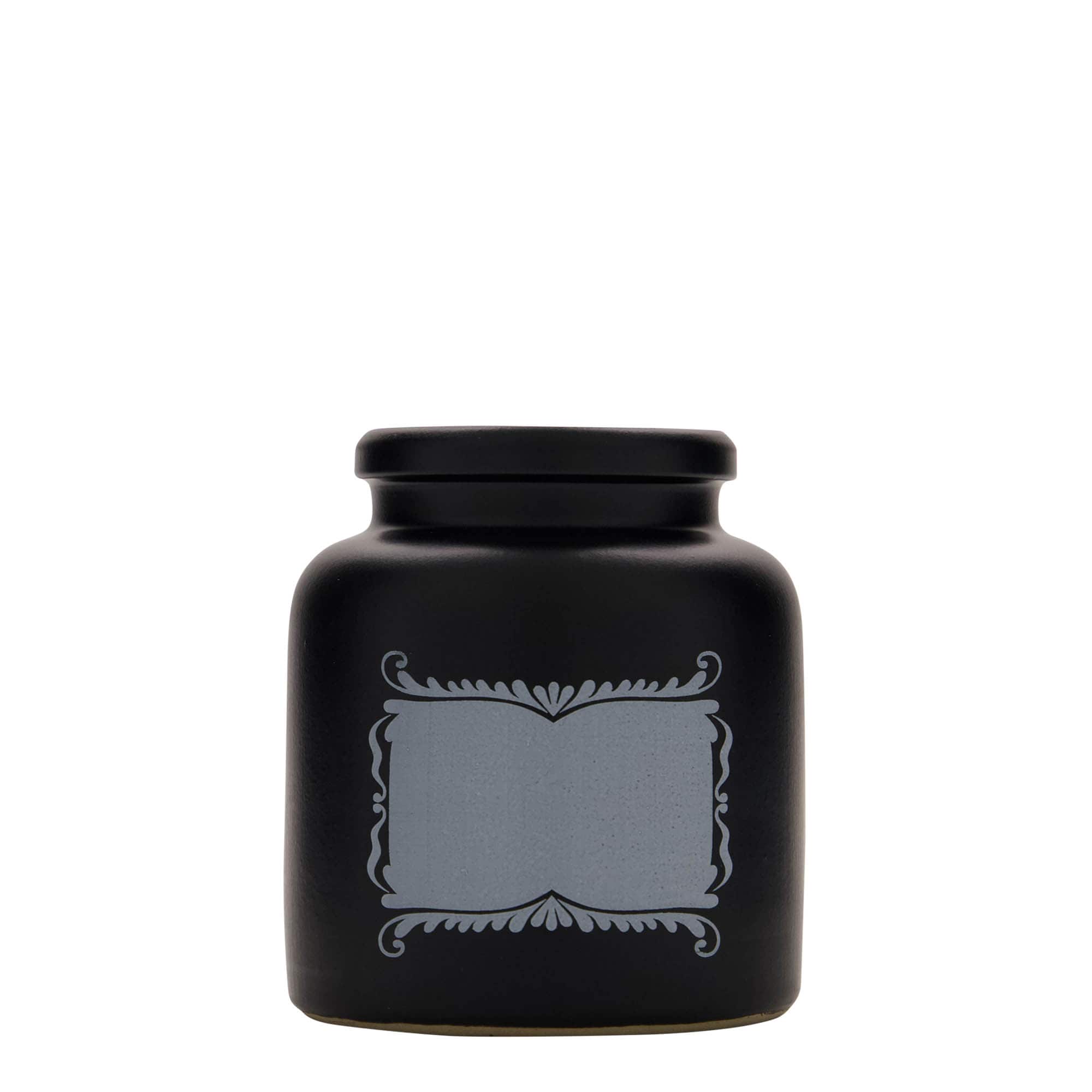Pot en grès 270 ml , motif : champ d’étiquette, céramique, noir, bouchage: couvercle cloche Pot en grès 270 ml , motif : champ d’étiquette, céramique, noir, bouchage: couvercle cloche