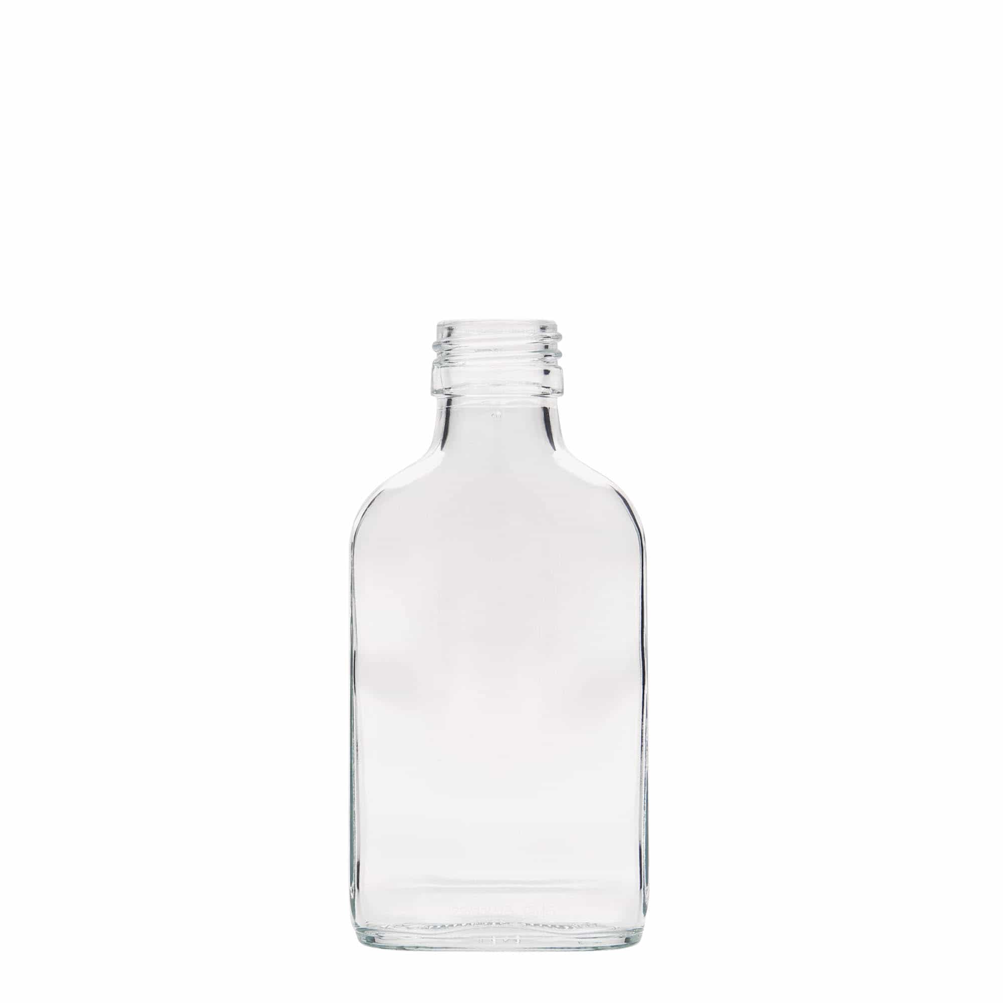 Flasque 100 ml, rectangulaire, verre, bouchage: PP 28 Flasque 100 ml, rectangulaire, verre, bouchage: PP 28