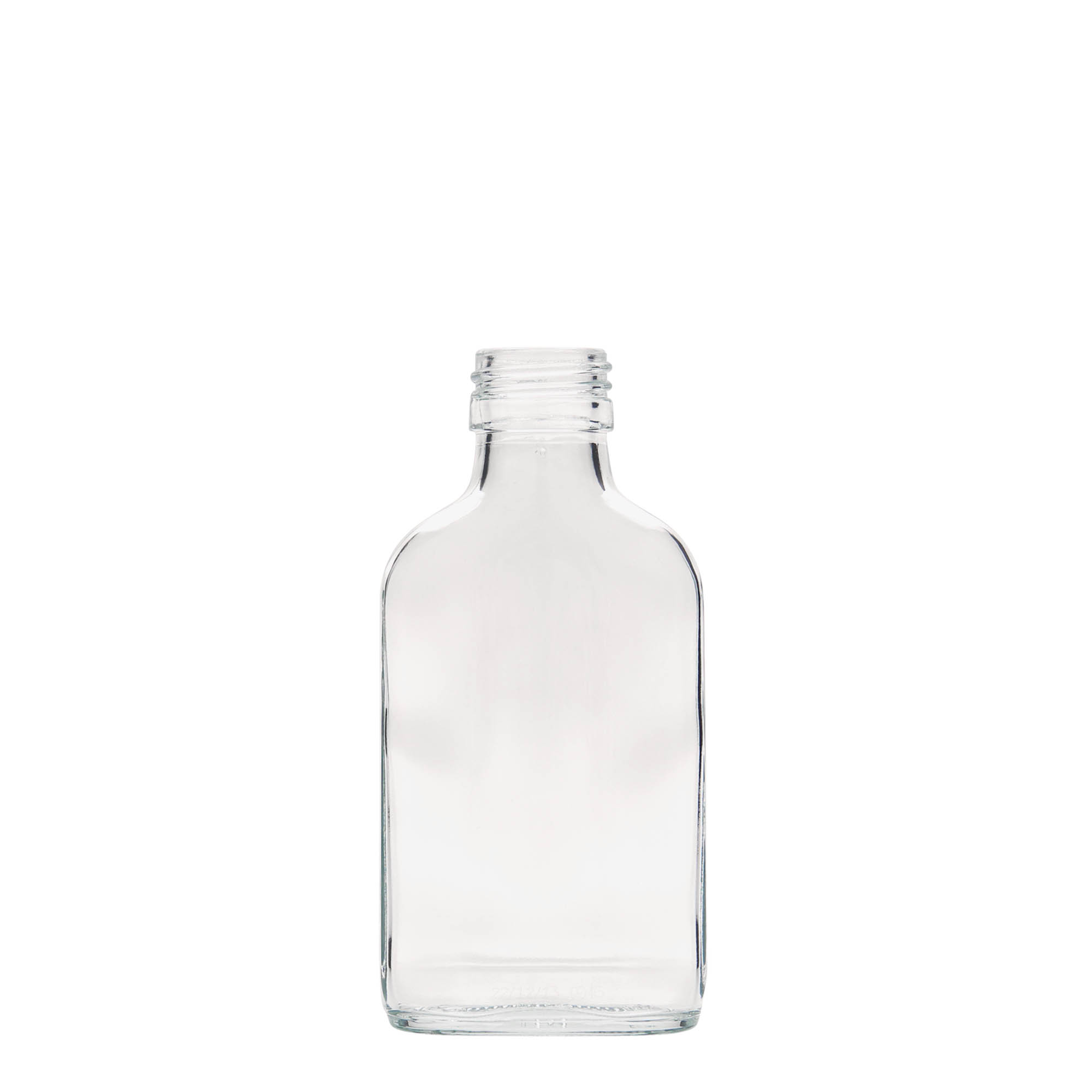 Flasque 100 ml, rectangulaire, verre, bouchage: PP 28 Flasque 100 ml, rectangulaire, verre, bouchage: PP 28