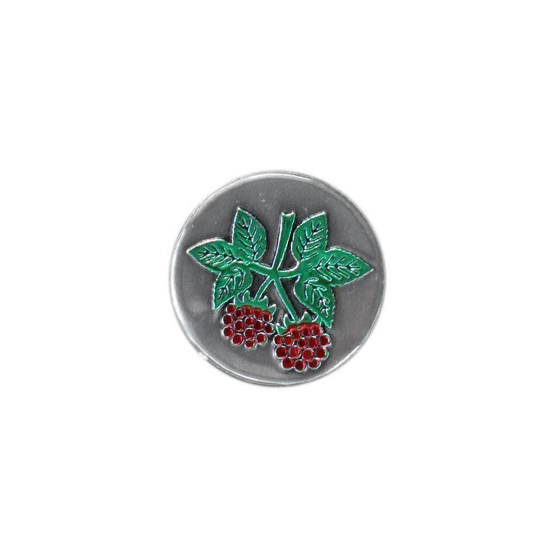 Tinnen etiket 'Framboos', rond, metaal, zilver Tinnen etiket 'Framboos', rond, metaal, zilver