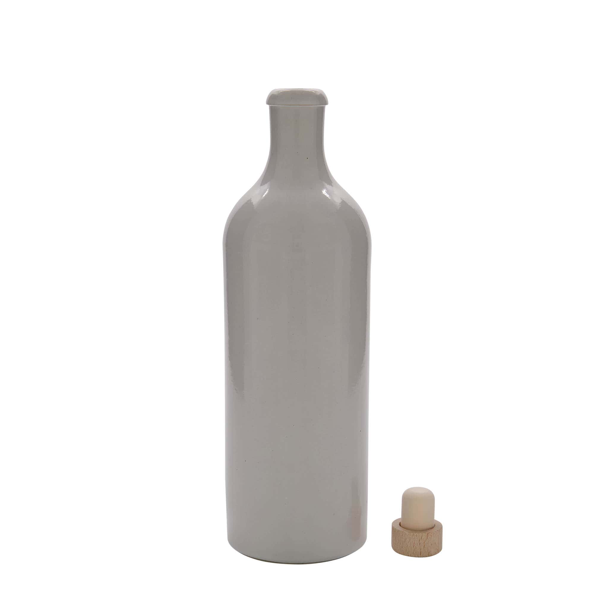 Chope en terre cuite 750 ml, grès, blanc, bouchage: bouchon