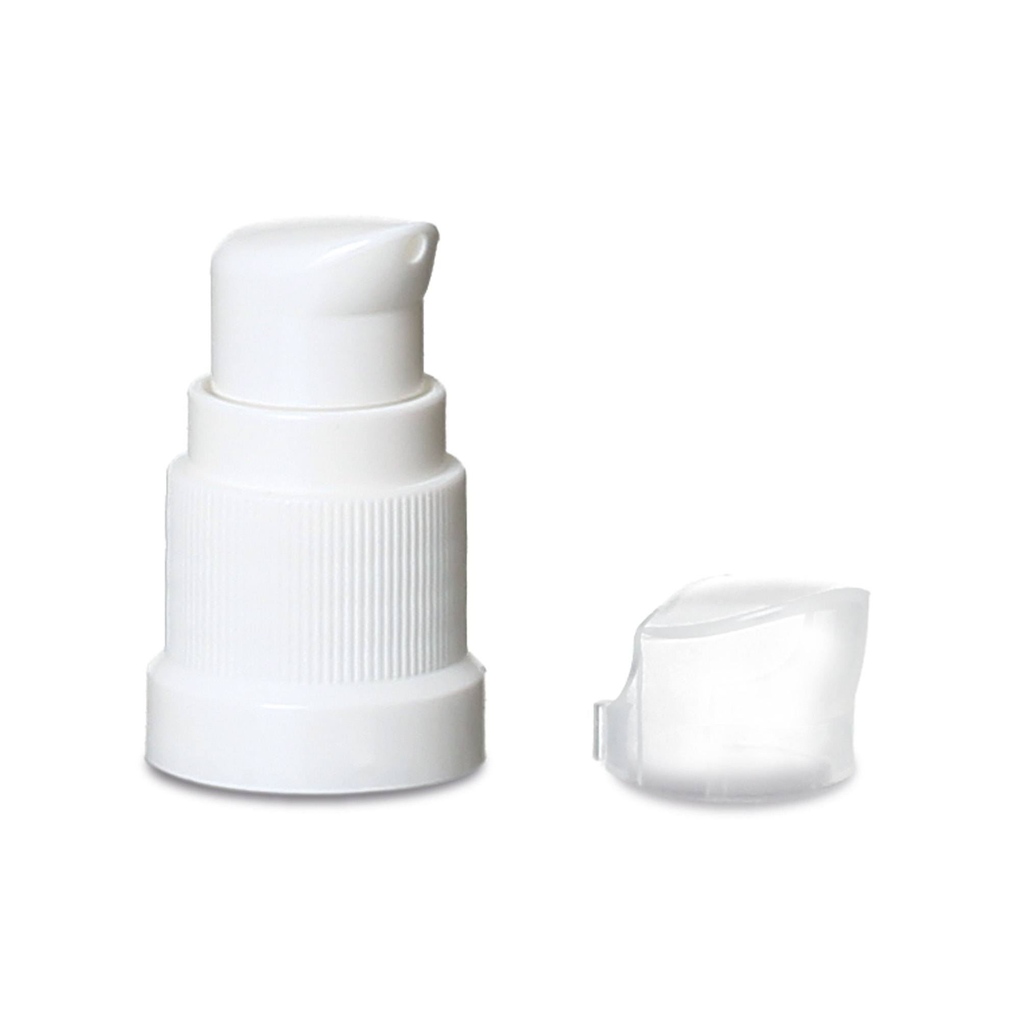 Bouchon à vis avec pompe à lotion, plastique PP blanc, pour goulot : DIN 18 Bouchon à vis avec pompe à lotion, plastique PP blanc, pour goulot : DIN 18