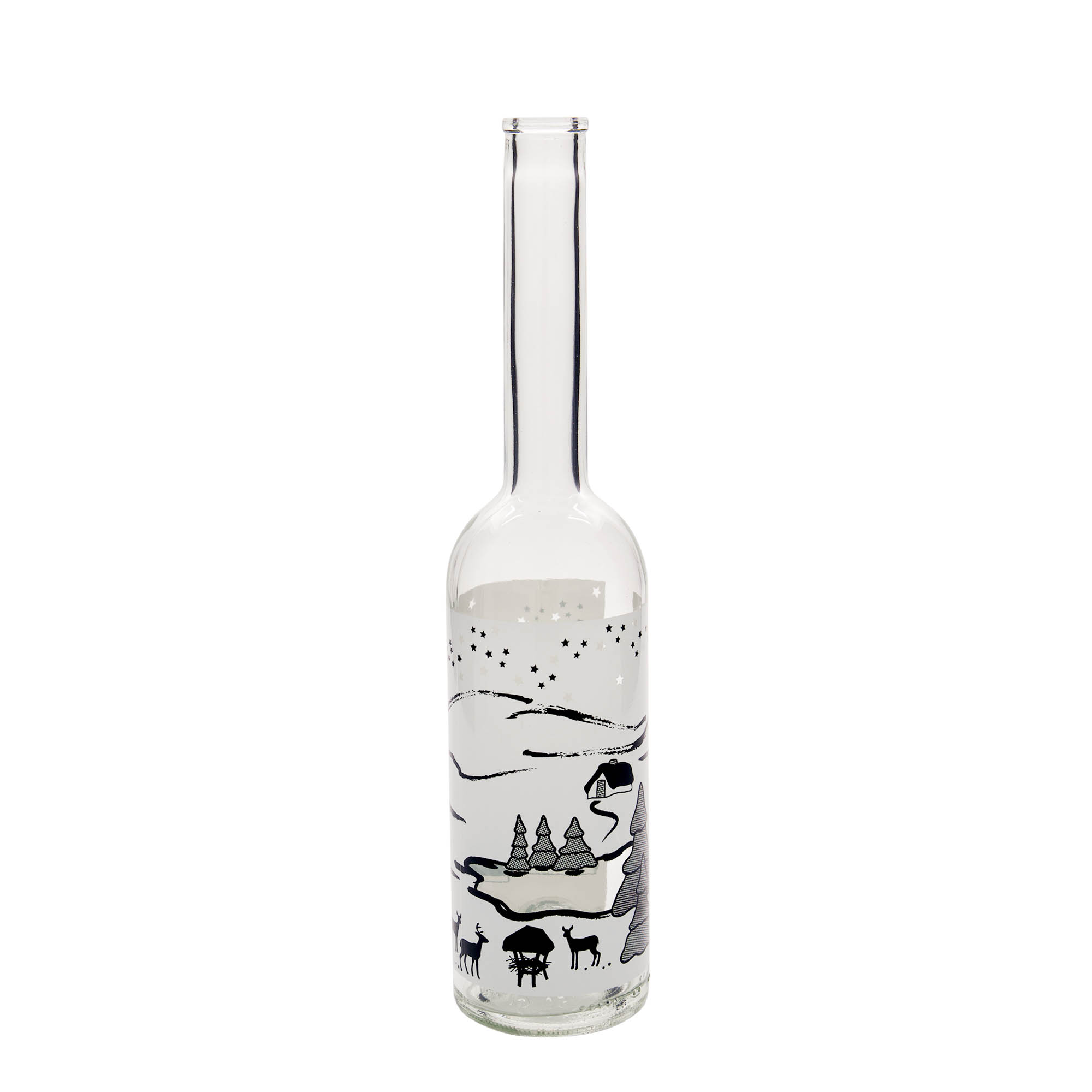 Glazen fles 'Opera', 500 ml, motief: Winterdroom-bianco, monding: kurk Glazen fles 'Opera', 500 ml, motief: Winterdroom-bianco, monding: kurk