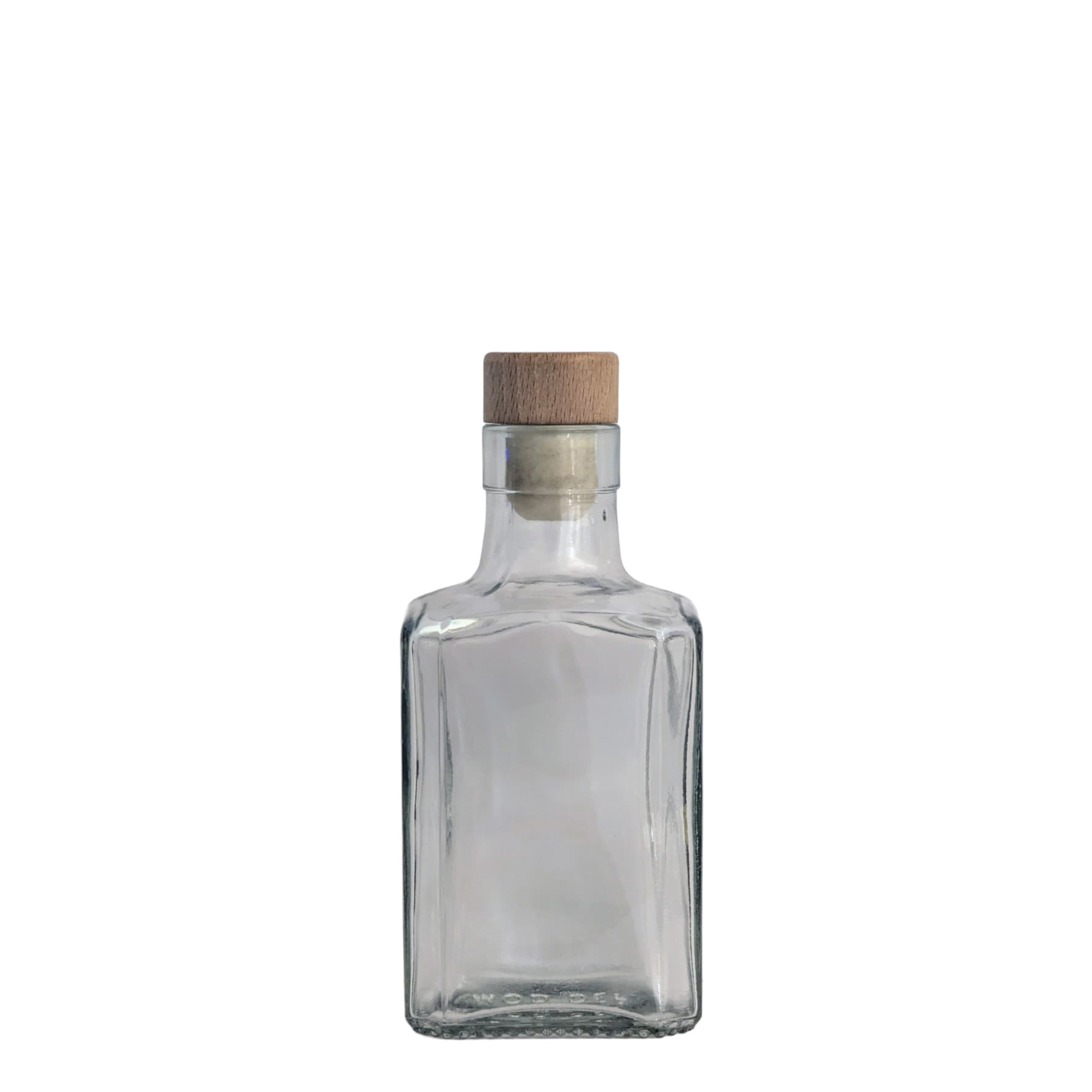 250 ml glazen fles “Decanter Quadro met bovenrand”, vierkant, monding: kurk 250 ml glazen fles “Decanter Quadro met bovenrand”, vierkant, monding: kurk
