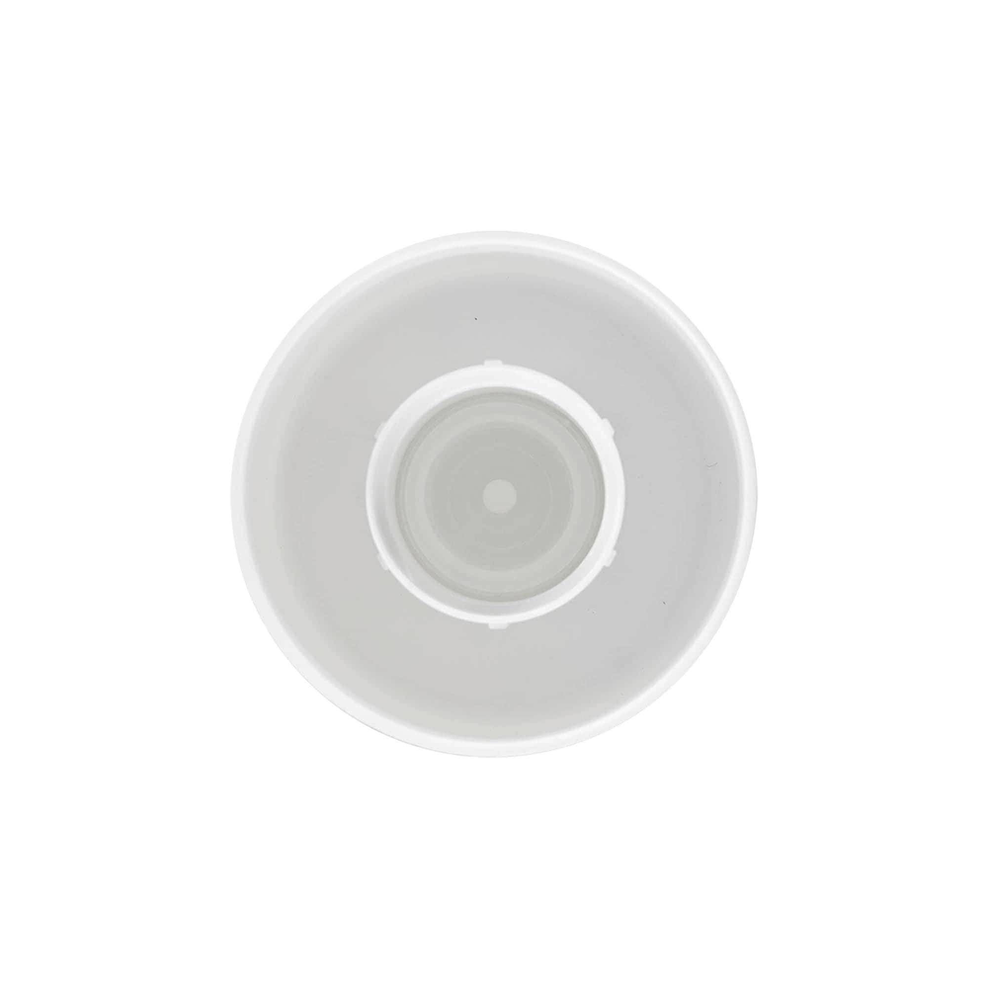 Bougage à vis pour bouteille ronde avec insert de pulvérisation, plastique PE, blanc, pour bouchage: GL 22 Bougage à vis pour bouteille ronde avec insert de pulvérisation, plastique PE, blanc, pour bouchage: GL 22