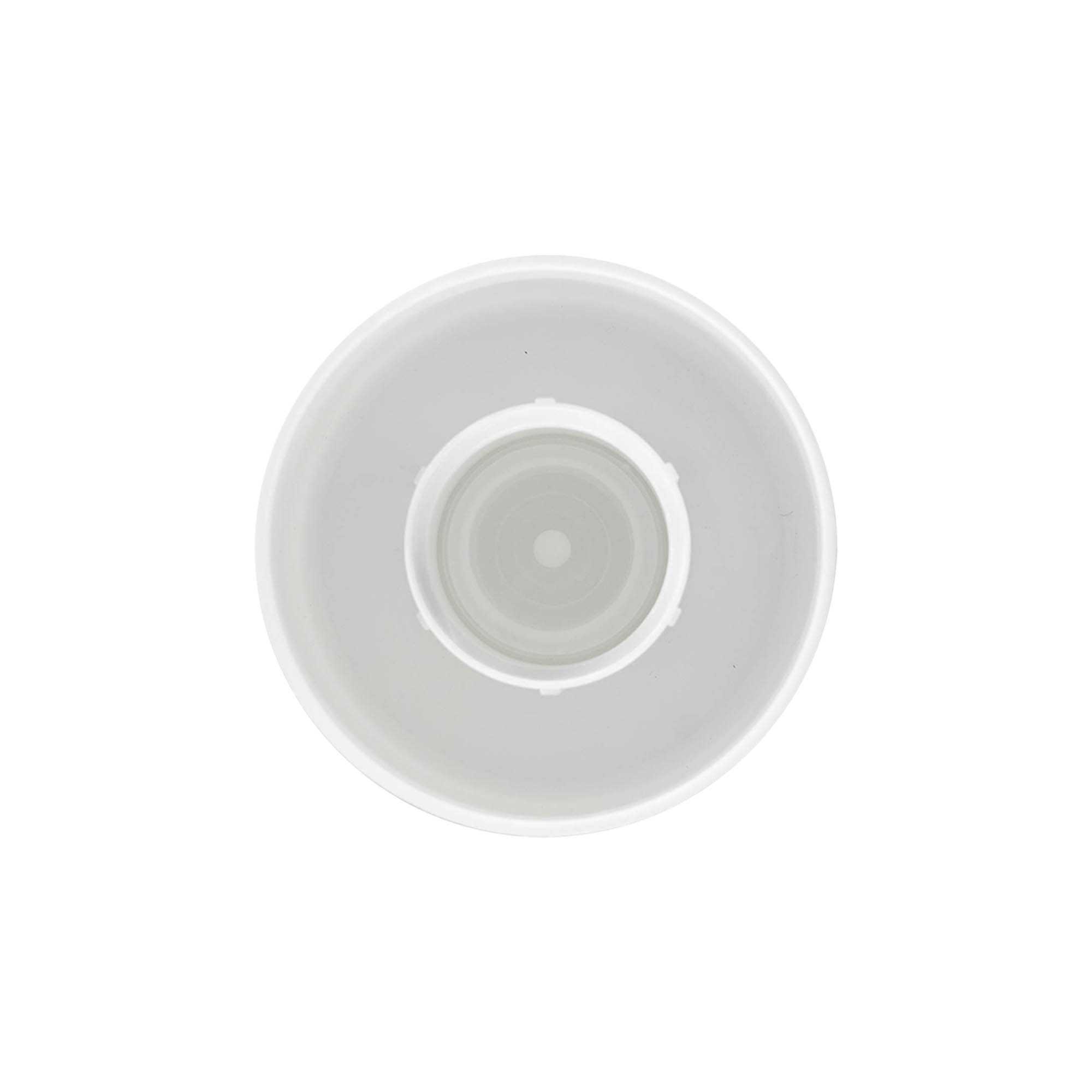 Bougage à vis pour bouteille ronde avec insert de pulvérisation, plastique PE, blanc, pour bouchage: GL 22 Bougage à vis pour bouteille ronde avec insert de pulvérisation, plastique PE, blanc, pour bouchage: GL 22