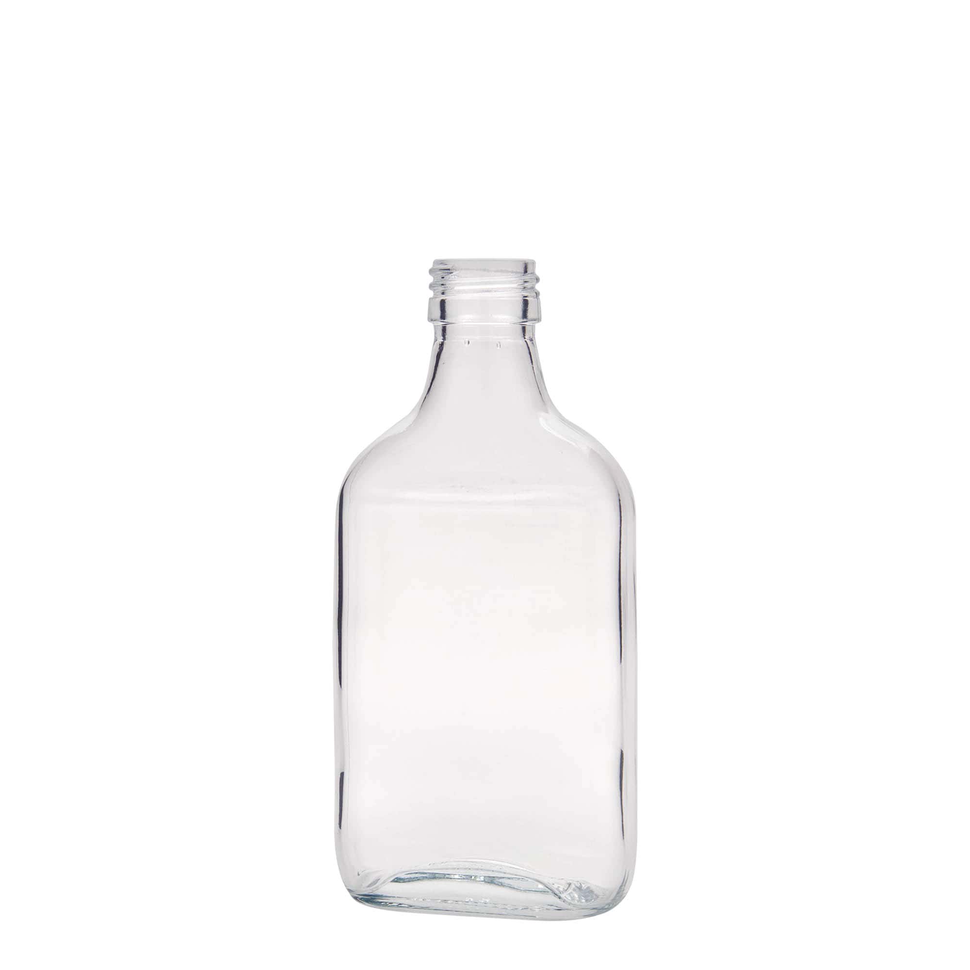 Flasque 200 ml, rectangulaire, verre, bouchage: PP 28 Flasque 200 ml, rectangulaire, verre, bouchage: PP 28