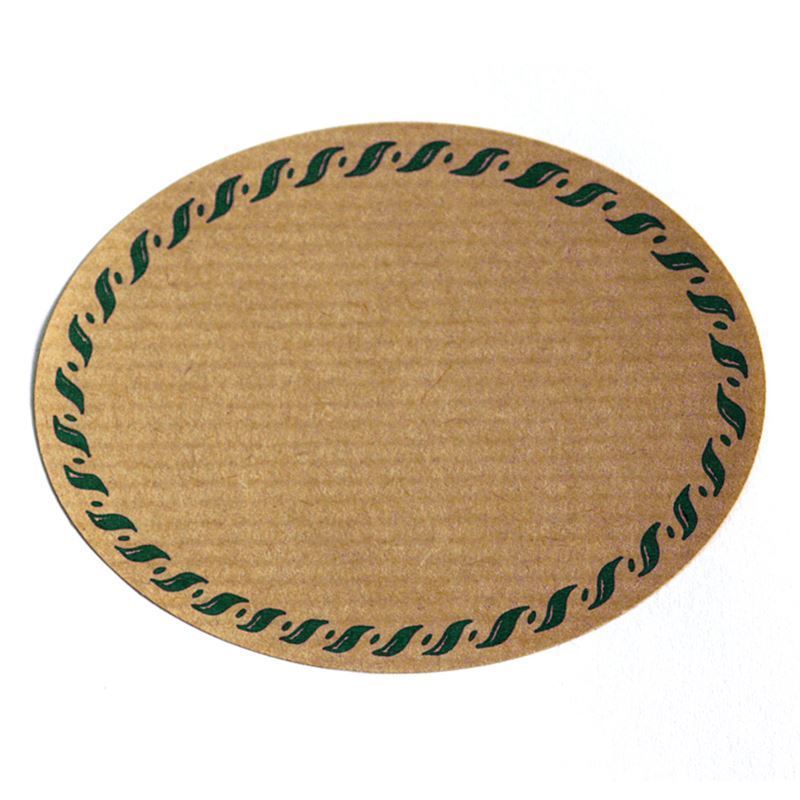 Étiquette nature grand format « Kordelrand », ovale, papier, vert-brun