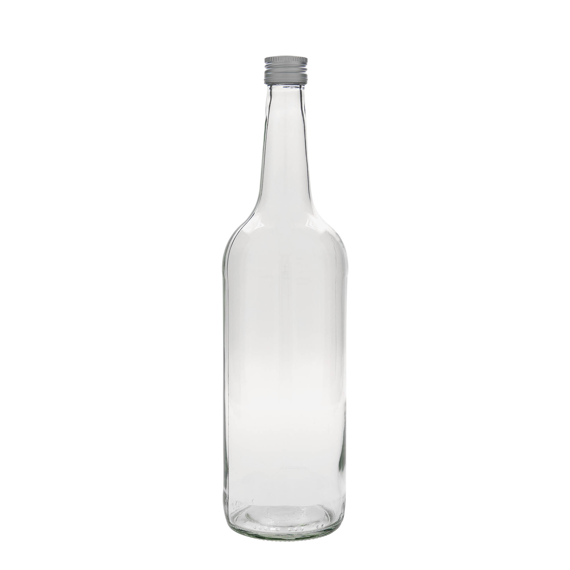 Glazen fles met rechte hals, 1000 ml, monding: PP 28 Glazen fles met rechte hals, 1000 ml, monding: PP 28